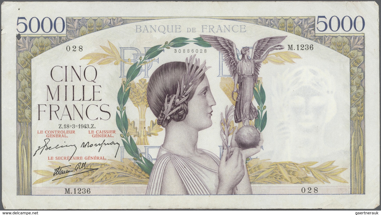 France / Frankreich: Large Lot Of 29 MOSTLY CONSECUTIVE Notes Of 5000 Francs "Victoire" 1943 P. 97 W - Otros & Sin Clasificación