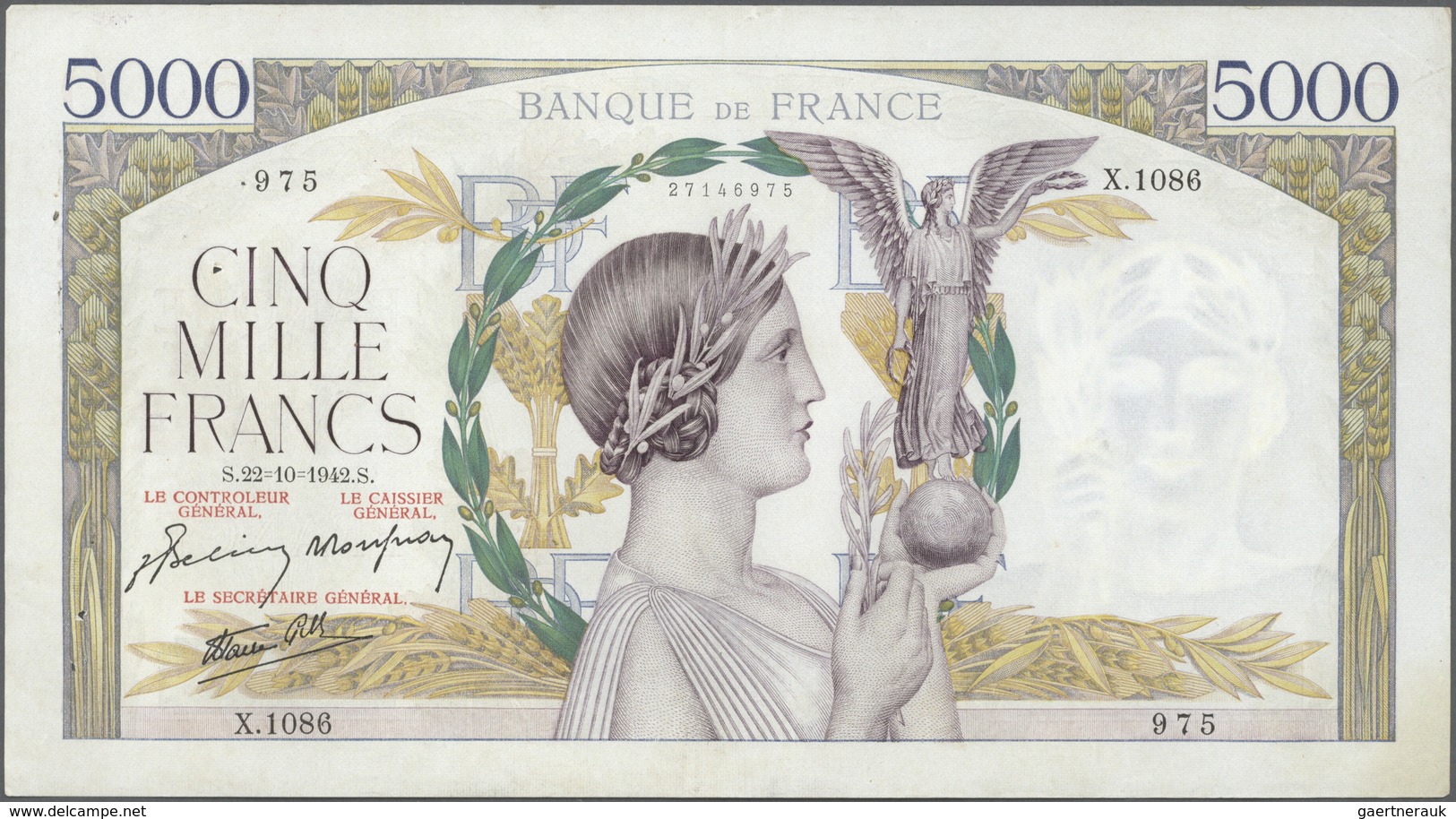 France / Frankreich: Set Of 2 Notes 5000 Francs 1942 & 1943 P. 97, Both With Crisp Paper, Original S - Andere & Zonder Classificatie