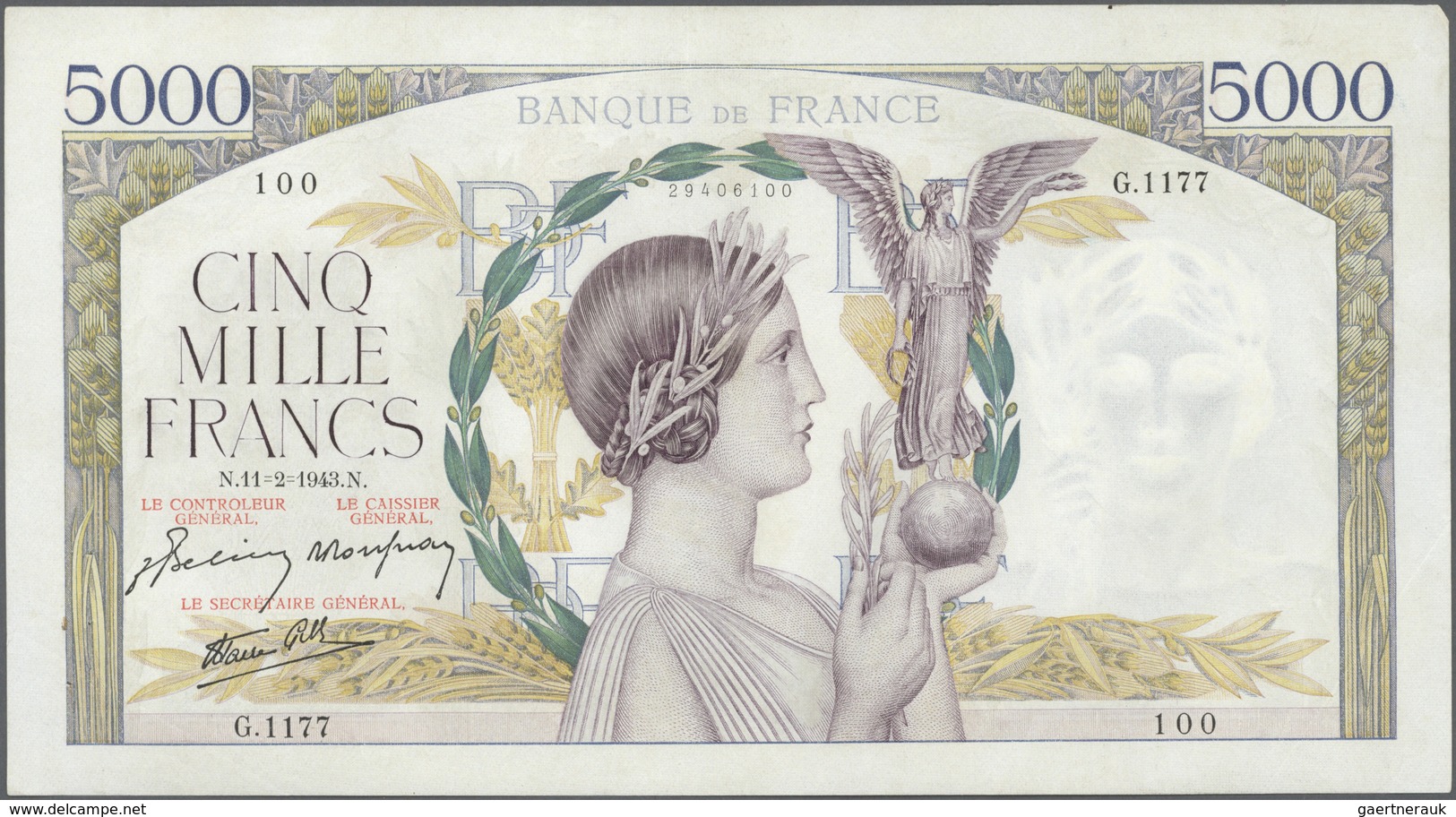 France / Frankreich: Set Of 2 Notes 5000 Francs 1942 & 1943 P. 97, Both With Crisp Paper, Original S - Otros & Sin Clasificación