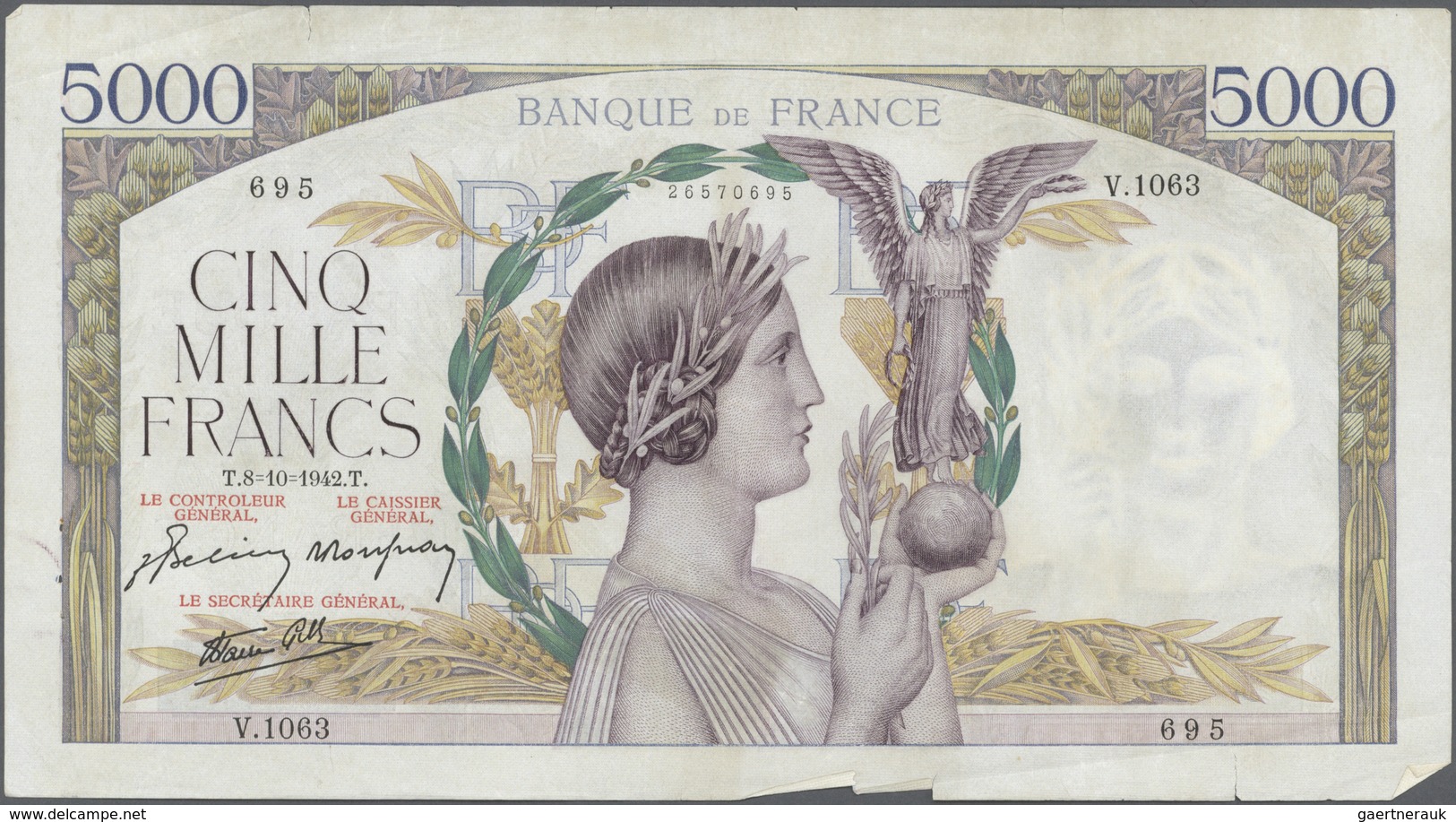 France / Frankreich: Large Lot Of 25 MOSTLY CONSECUTIVE Notes Of 5000 Francs "Victoire" 1943 P. 97 N - Andere & Zonder Classificatie