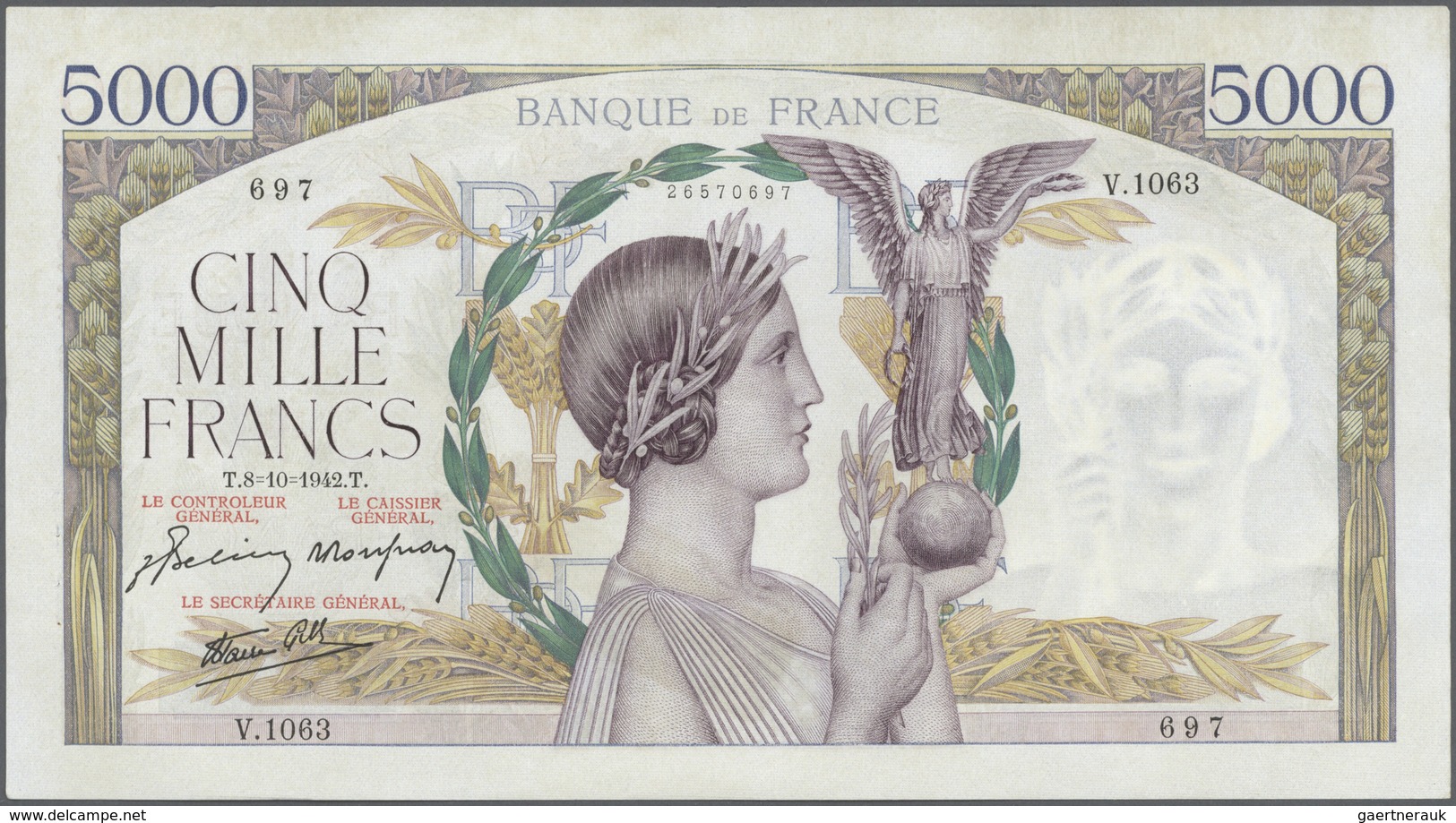France / Frankreich: Large Lot Of 25 MOSTLY CONSECUTIVE Notes Of 5000 Francs "Victoire" 1943 P. 97 N - Otros & Sin Clasificación