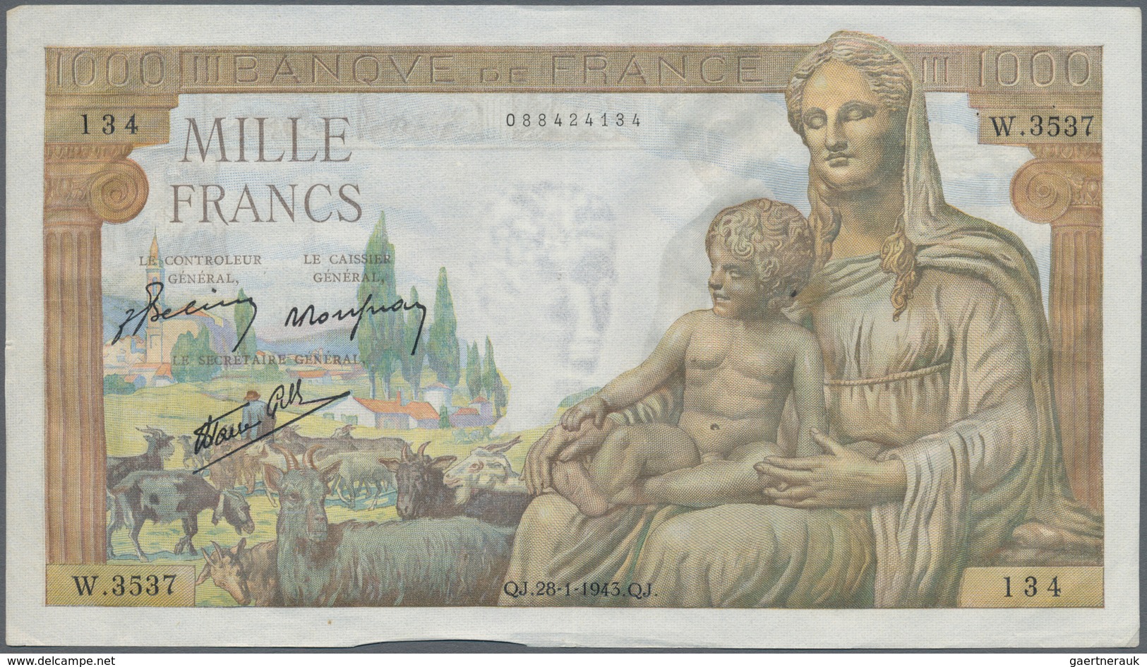 France / Frankreich: Set Of 14 Notes Containing CONSECUTIVE Sets Of 1000 Francs "Demeter" 1943 P. 10 - Autres & Non Classés