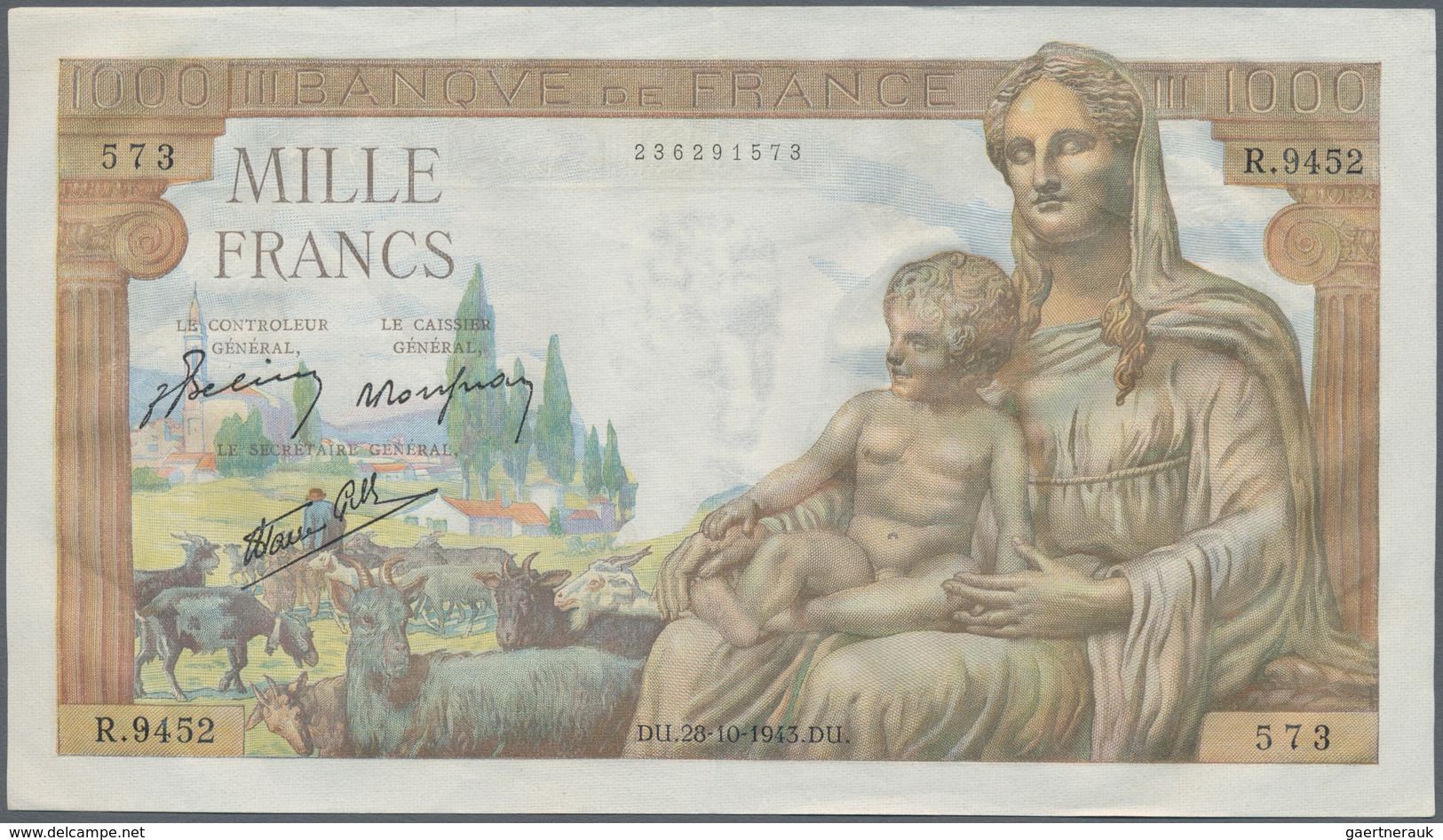 France / Frankreich: set of 14 notes containing CONSECUTIVE sets of 1000 Francs "Demeter" 1943 P. 10