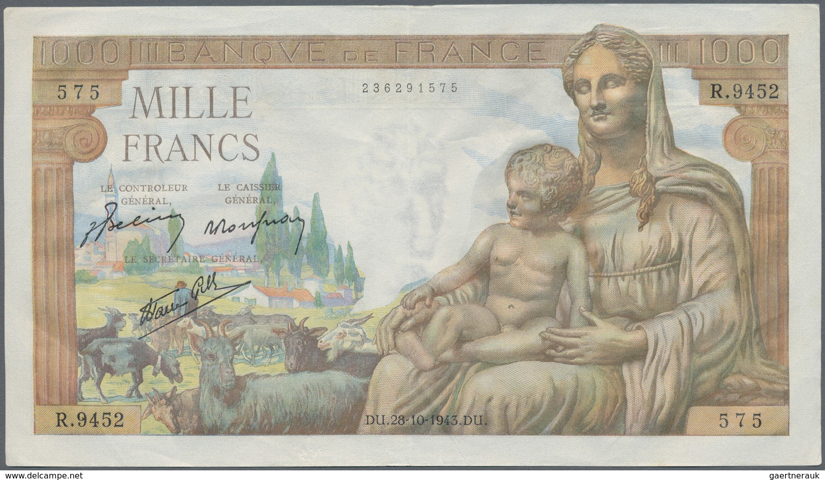 France / Frankreich: set of 14 notes containing CONSECUTIVE sets of 1000 Francs "Demeter" 1943 P. 10