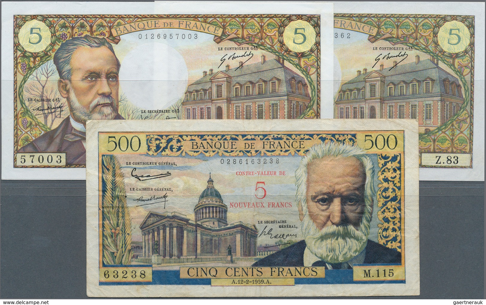 France / Frankreich: Set Of 8 Banknotes Containing 500 Francs 1953 P. 129 (VF+), 1000 Francs 1954 P. - Altri & Non Classificati