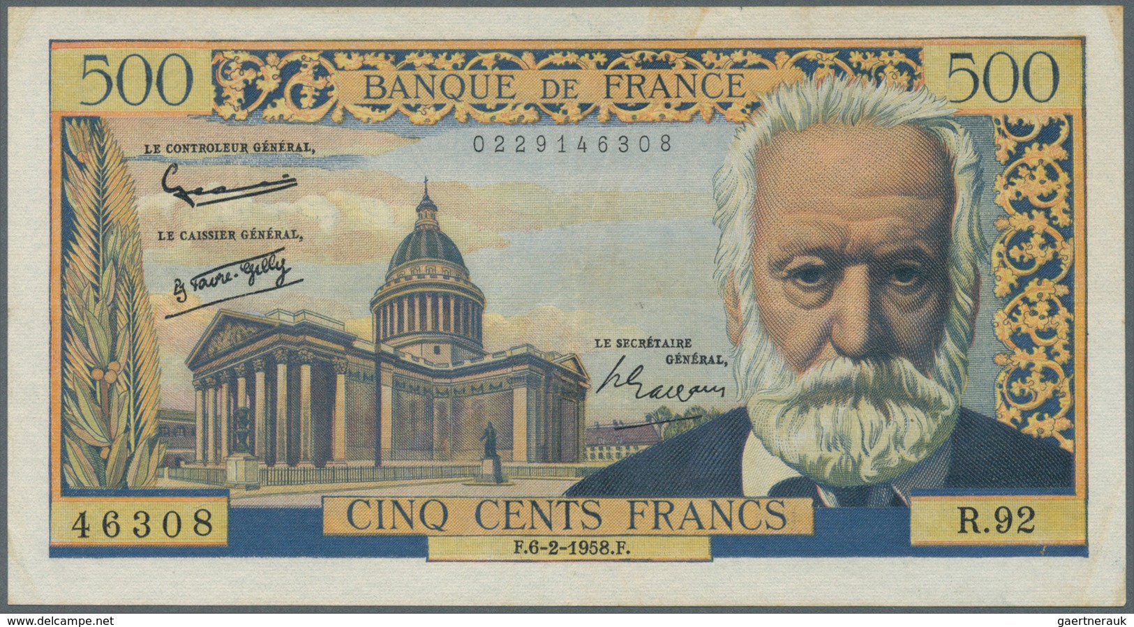 France / Frankreich: 500 Francs 1958 P. 133b, Victor Hugo, Pressed Even It Would Not Have Been Necce - Andere & Zonder Classificatie