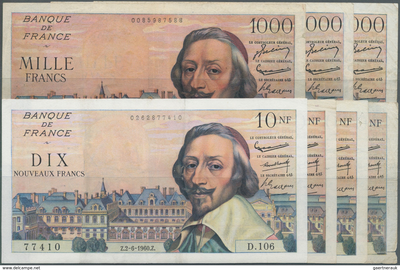 France / Frankreich: Set Of 7 Banknotes Containing 3x 1000 Francs 1954/55/56 P. 134 (F, Pressed) And - Sonstige & Ohne Zuordnung