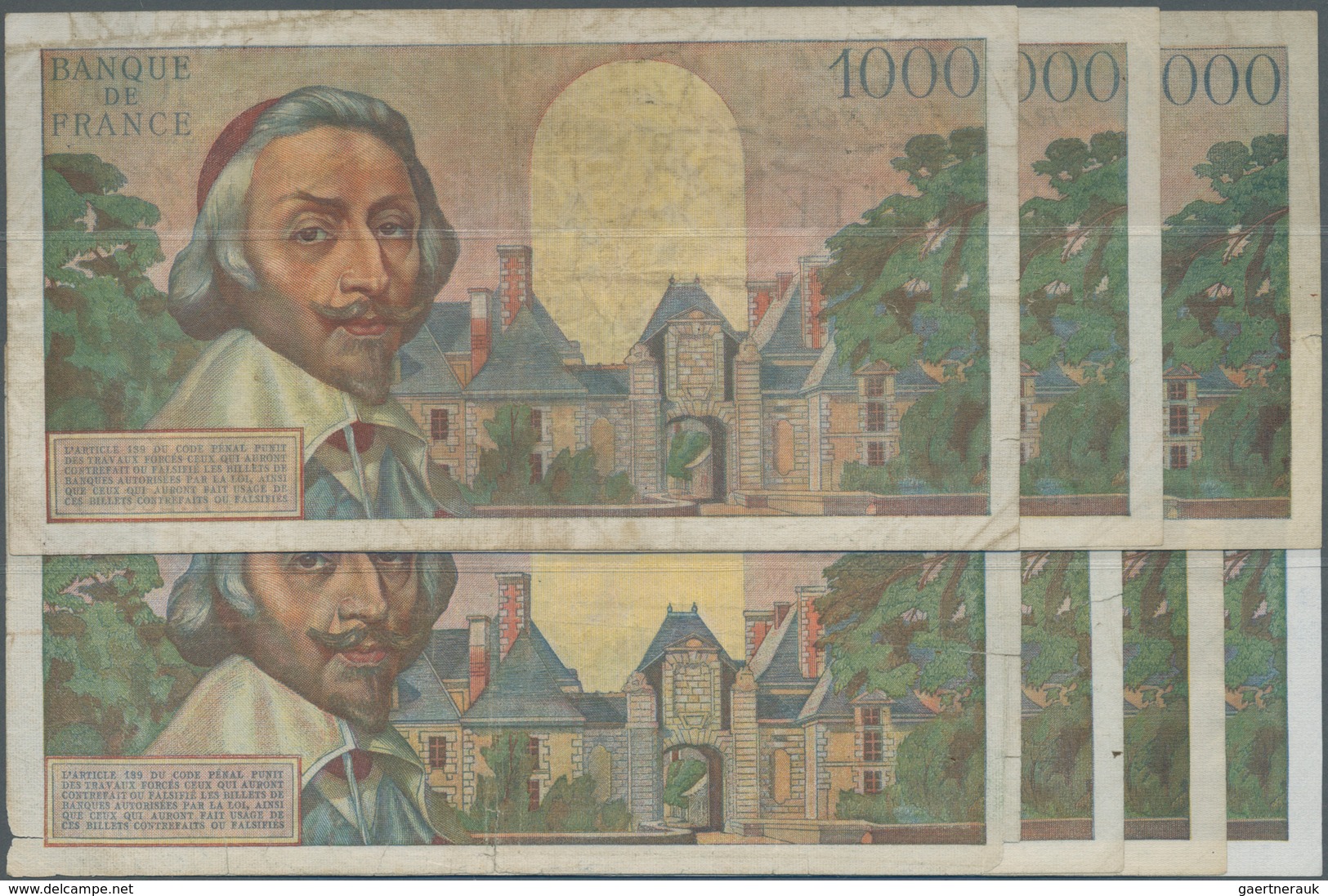 France / Frankreich: Set Of 7 Banknotes Containing 3x 1000 Francs 1954/55/56 P. 134 (F, Pressed) And - Otros & Sin Clasificación