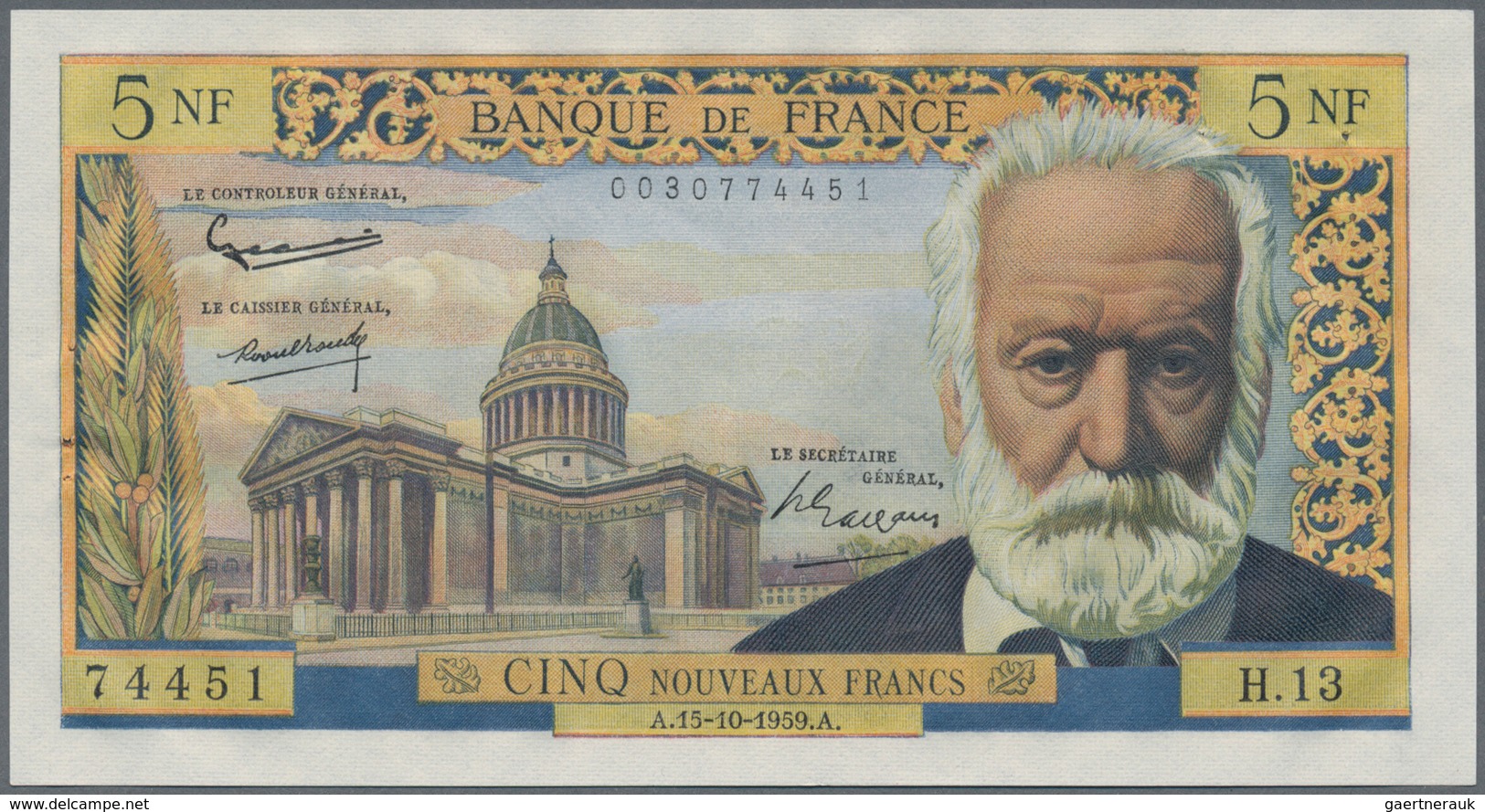 France / Frankreich: 5 Nouveaux Francs 1959 P. 141, Typical French Banknote Paper, Crisp, 4 Pinholes - Andere & Zonder Classificatie