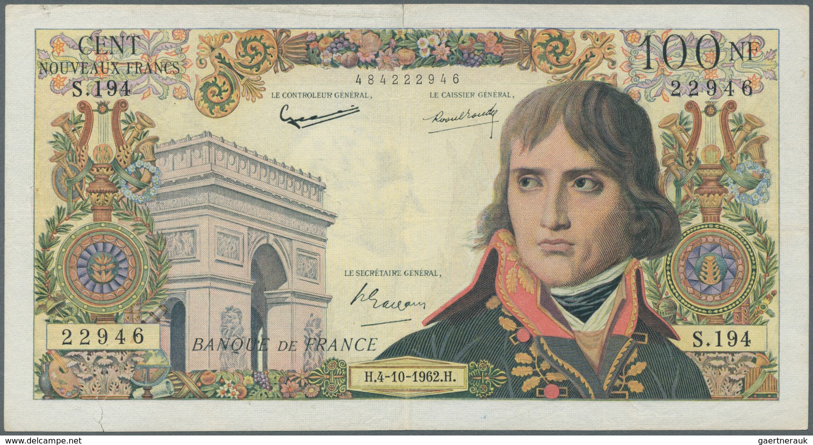France / Frankreich: 100 Nouveaux Francs 1962 P. 144, Potrait Napoleon Bonaparte, Used With Folds, A - Otros & Sin Clasificación