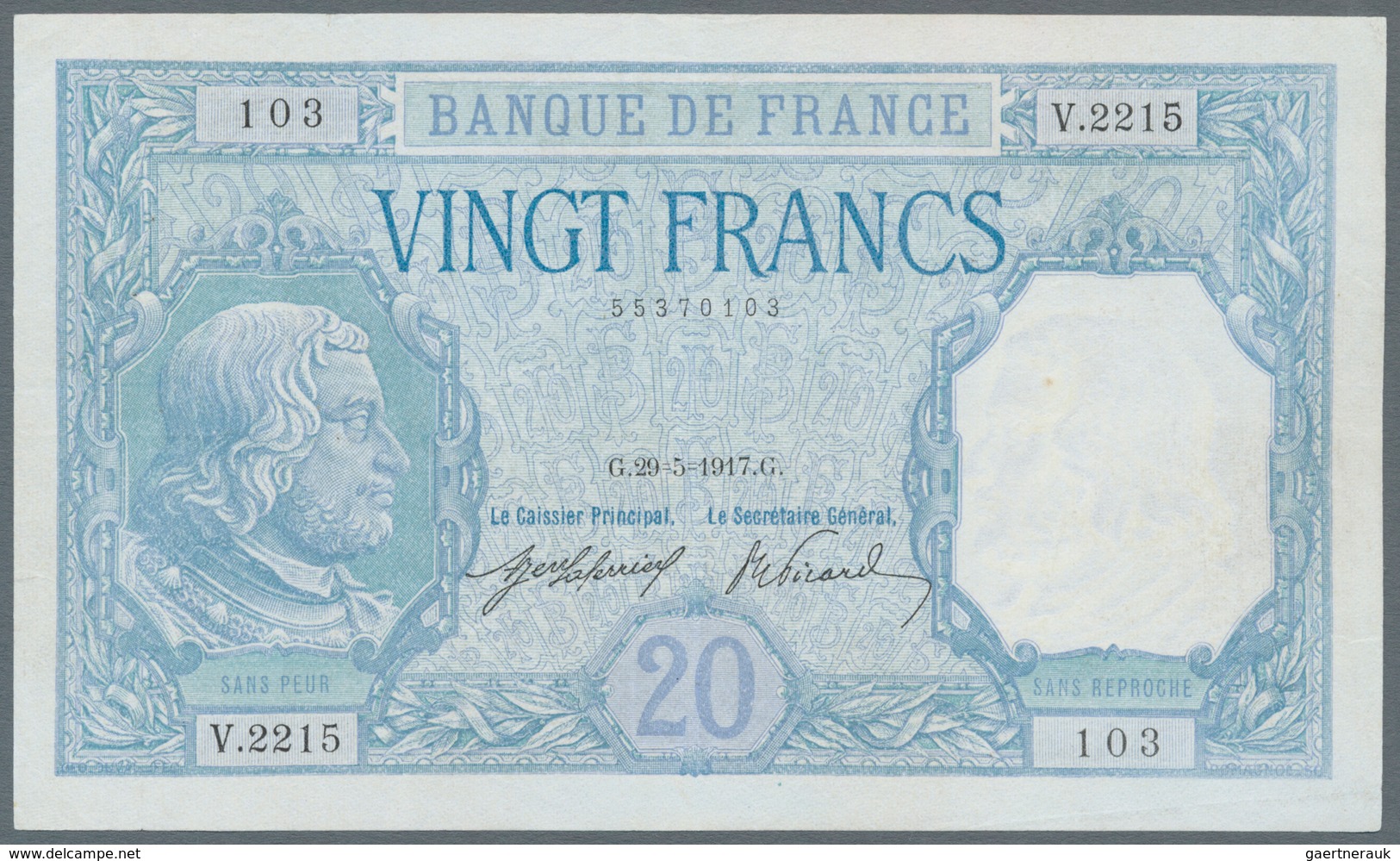 France / Frankreich: 20 Francs 1917 Fay 11.2, Washed And Pressed, Light Folds, No Holes Or Tears, St - Otros & Sin Clasificación