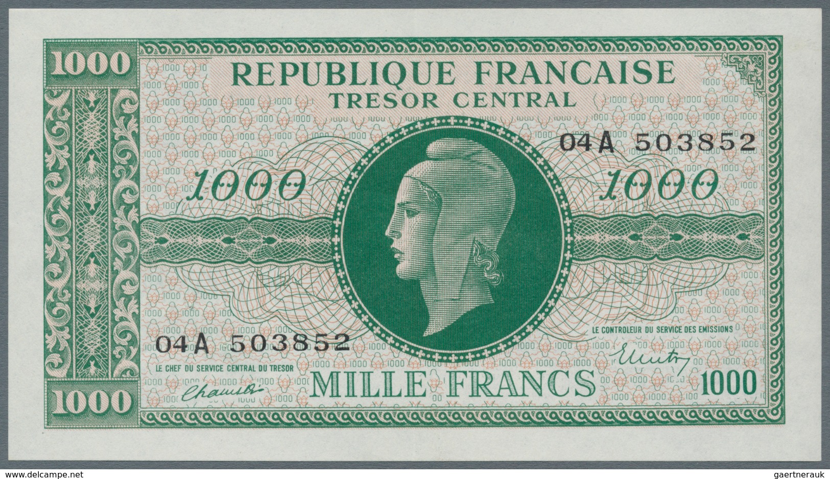 France / Frankreich: 1000 Francs 1944 Marianne Fay VF12, With Center Fold, Otherwise Perfect, Condit - Sonstige & Ohne Zuordnung