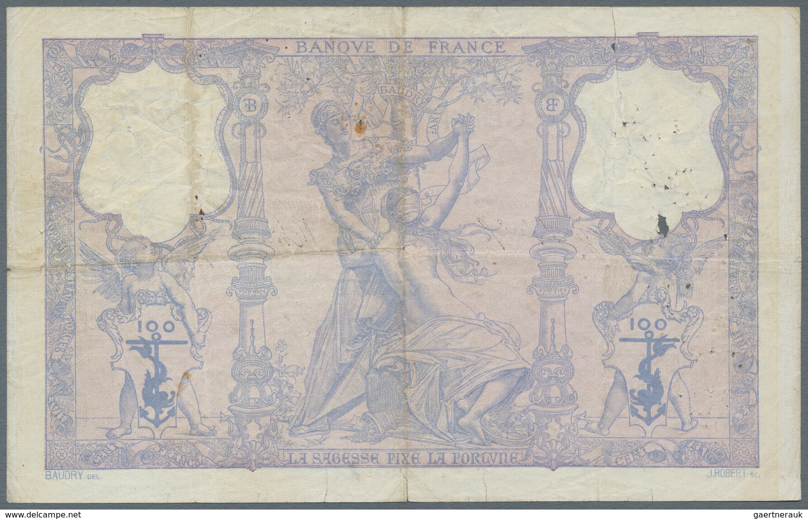 France / Frankreich: 100 Francs 1908 Fay 21.23, Used With Folds And Creases, Many Pinholes, A 3cm Te - Andere & Zonder Classificatie