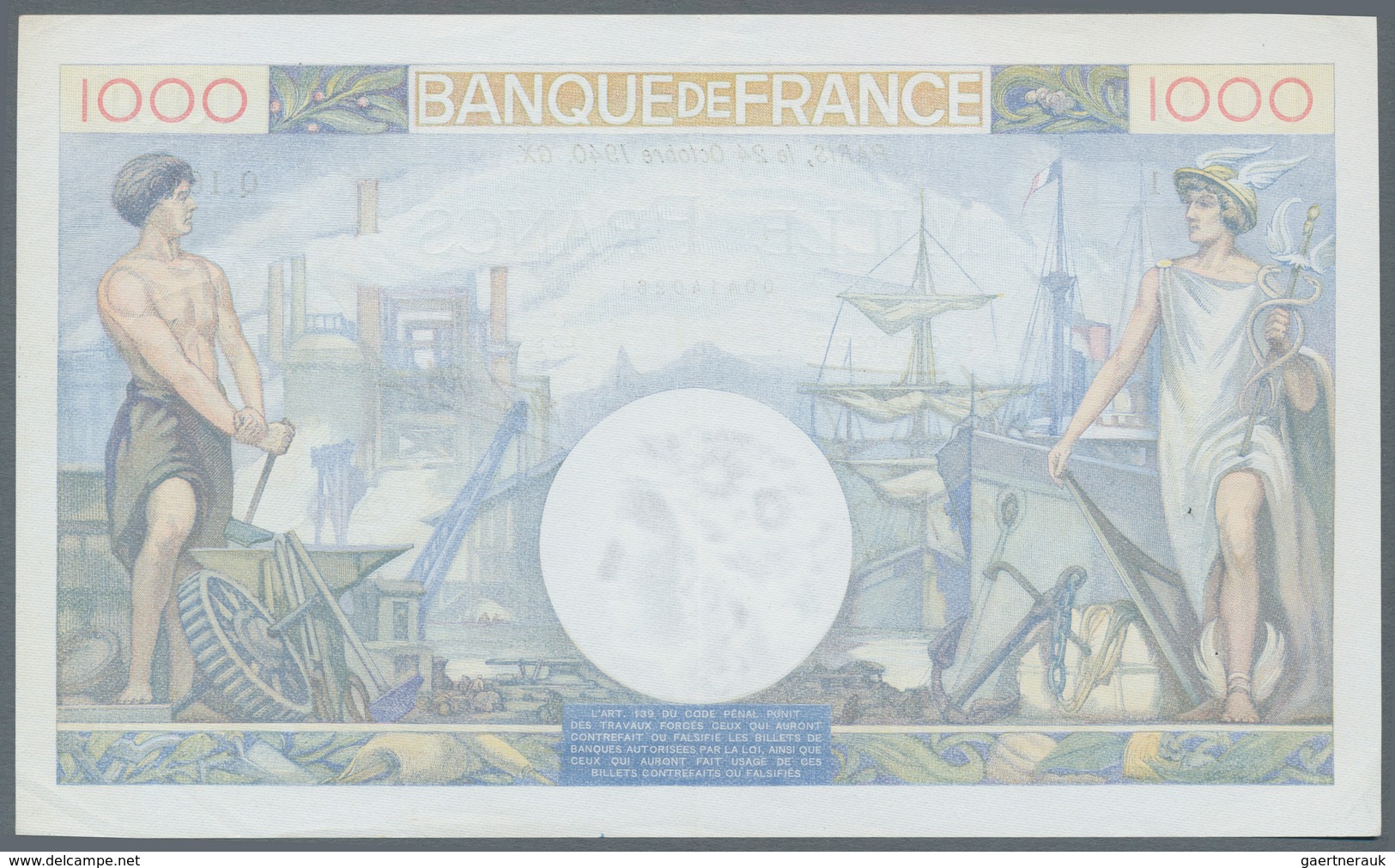 France / Frankreich: 1000 Francs 1940 Fay 39.1, With Center Fold And Pinholes, Crisp Paper And Origi - Sonstige & Ohne Zuordnung