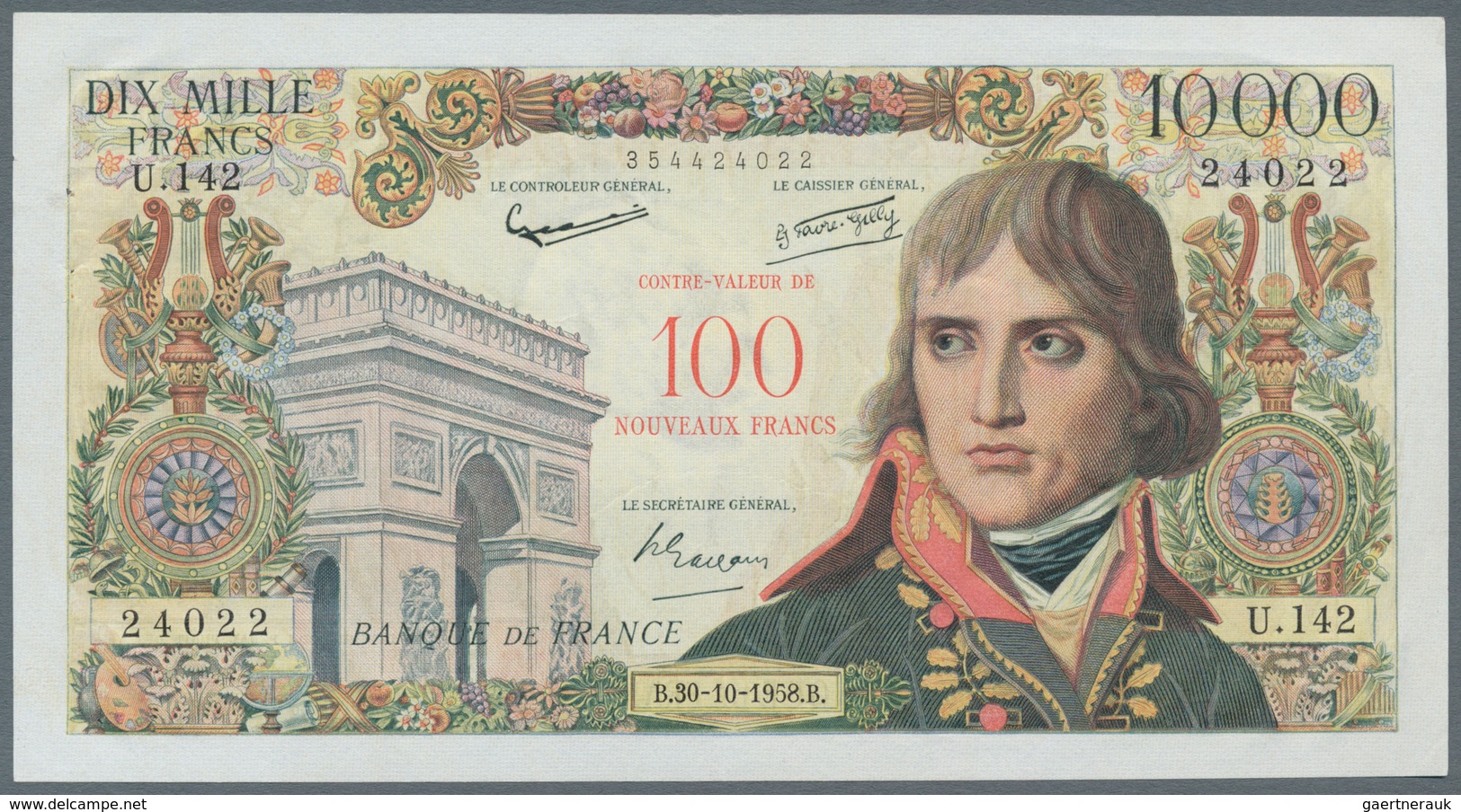 France / Frankreich: 100 NF On 10.000 Francs 1958 Fay 55.10, 2 Pinholes And Minor Handling In Paper, - Sonstige & Ohne Zuordnung