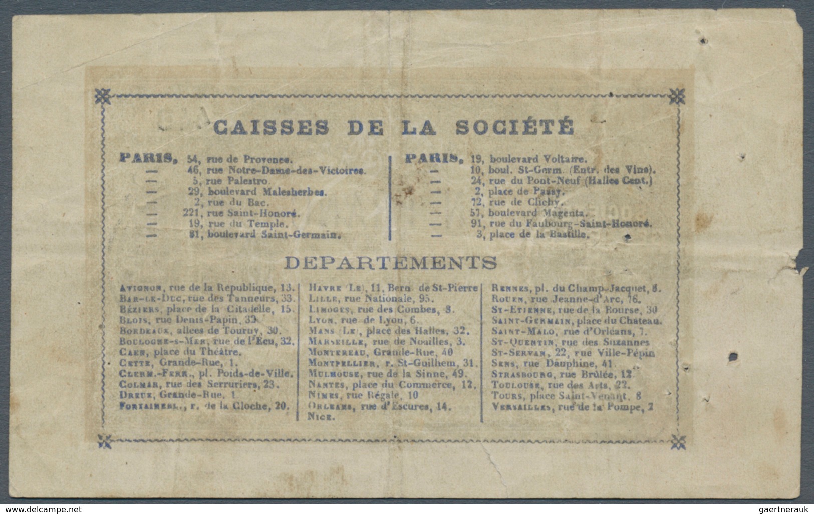 France / Frankreich: Bon De Monnaie, Societe General Paris 1 Franc 1871, P.NL, Very Interesting And - Autres & Non Classés