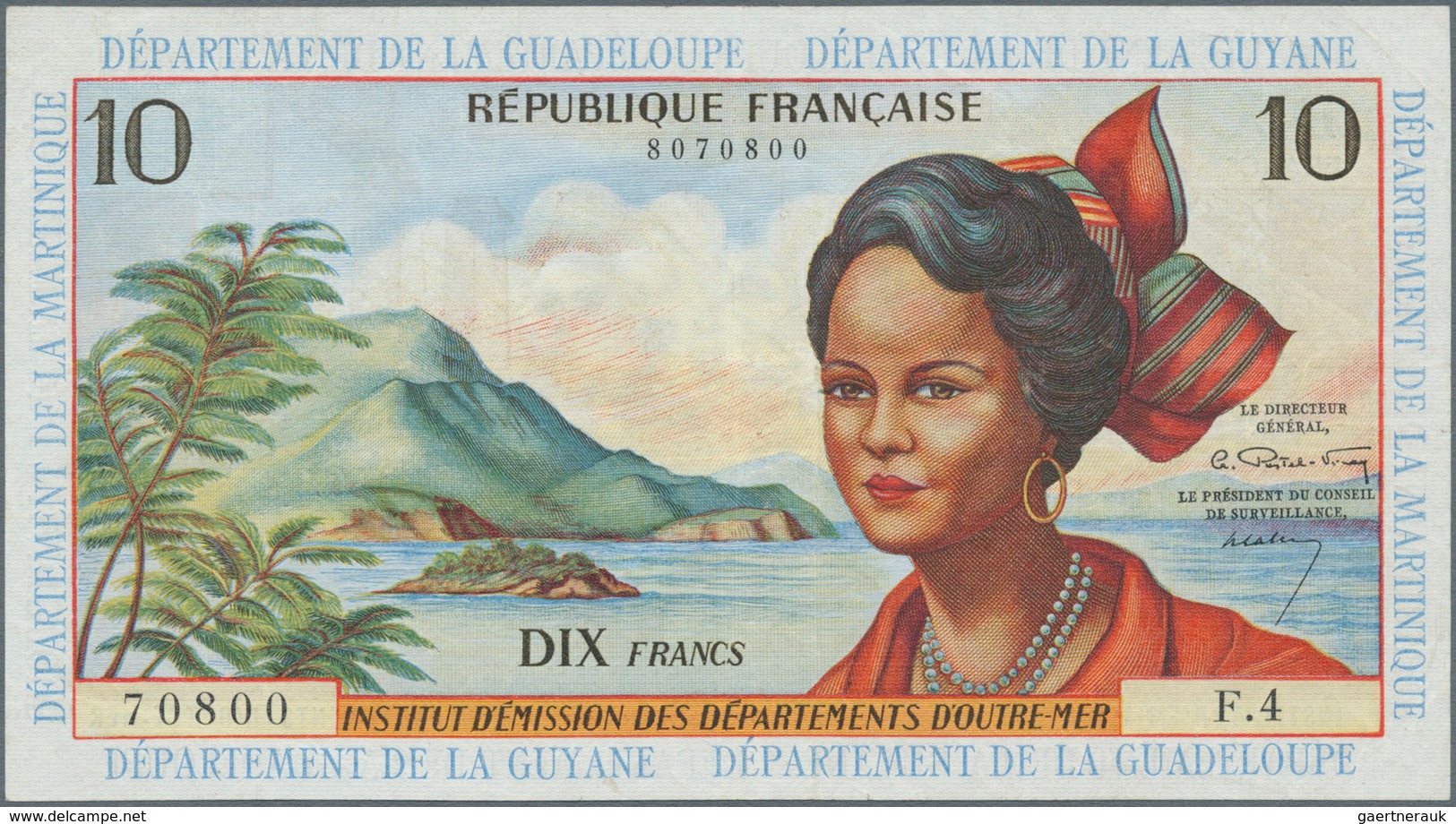 French Antilles / Französische Antillen: 10 Francs ND P. 8a, Light Folds In Paper, Pressed, No Holes - Otros – América