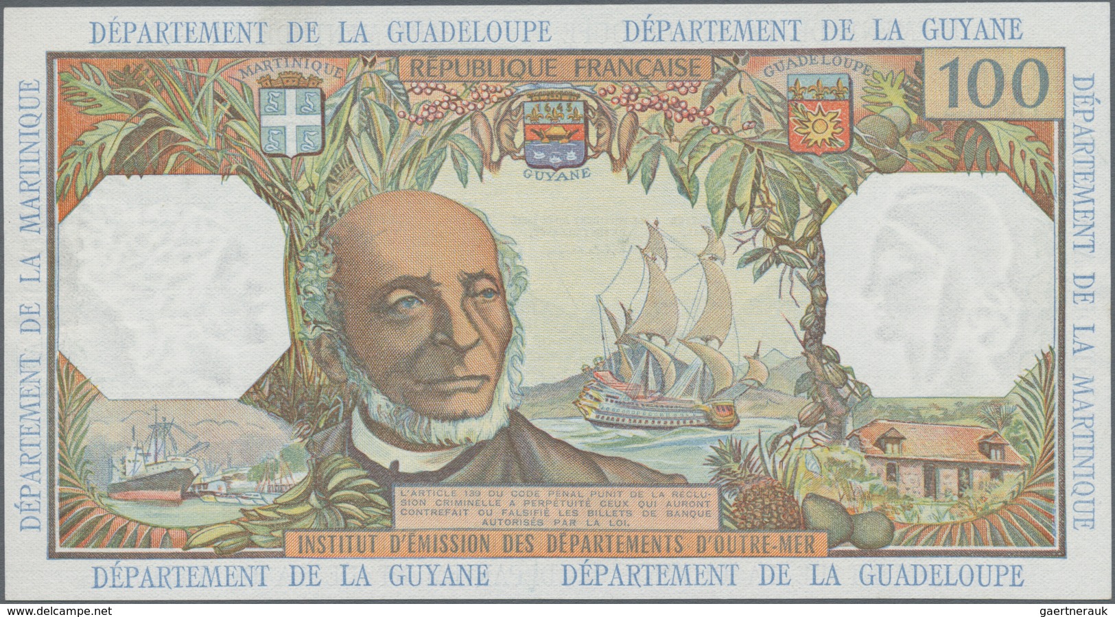 French Antilles / Französische Antillen: 100 Francs ND P. 10a, Light Center Fold, Probably Pressed B - Andere - Amerika