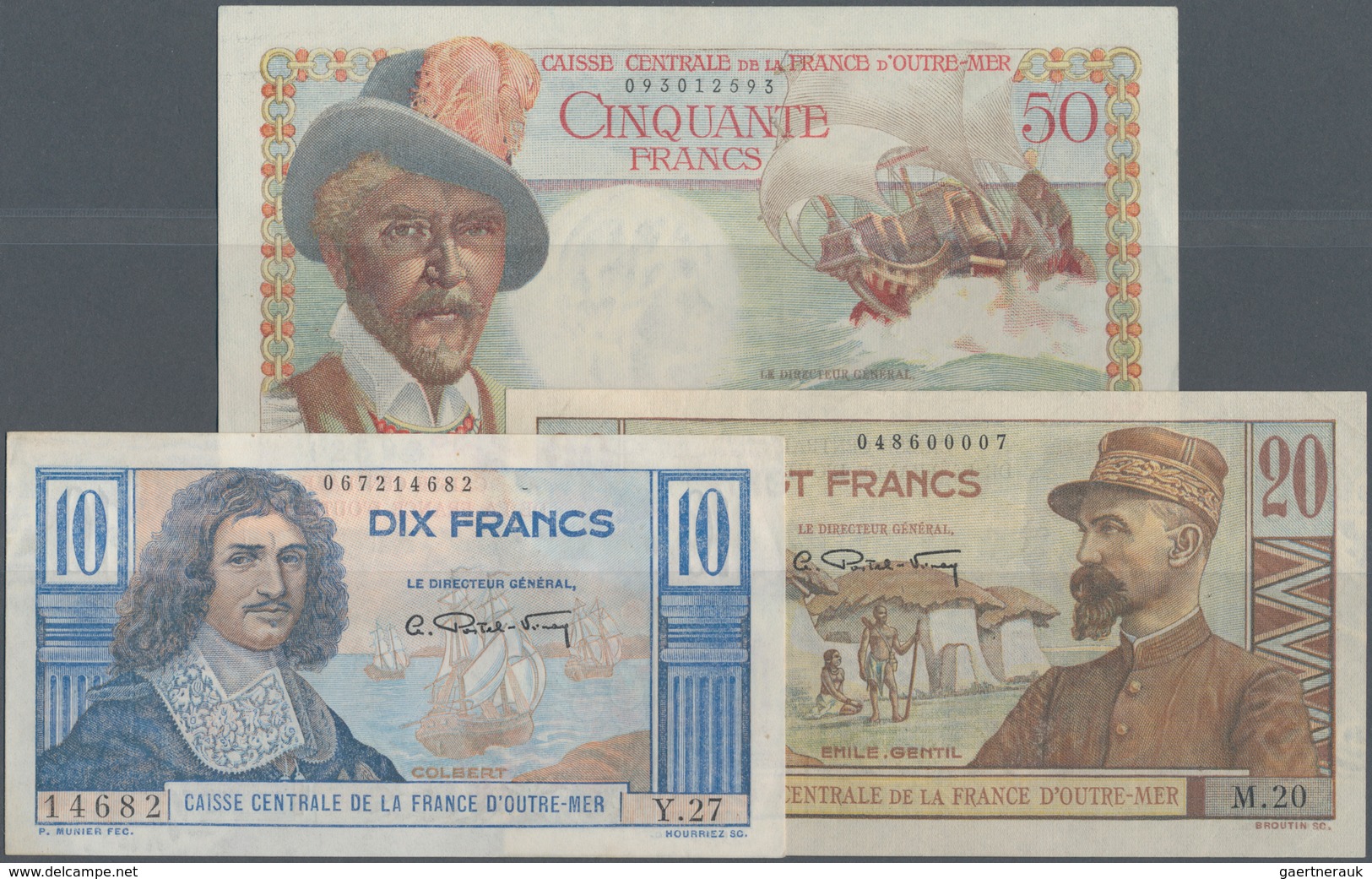 French Equatorial Africa / Französisch-Äquatorialafrika: Set Of 3 Notes Containing 10, 20 & 50 Franc - Equatoriaal-Guinea