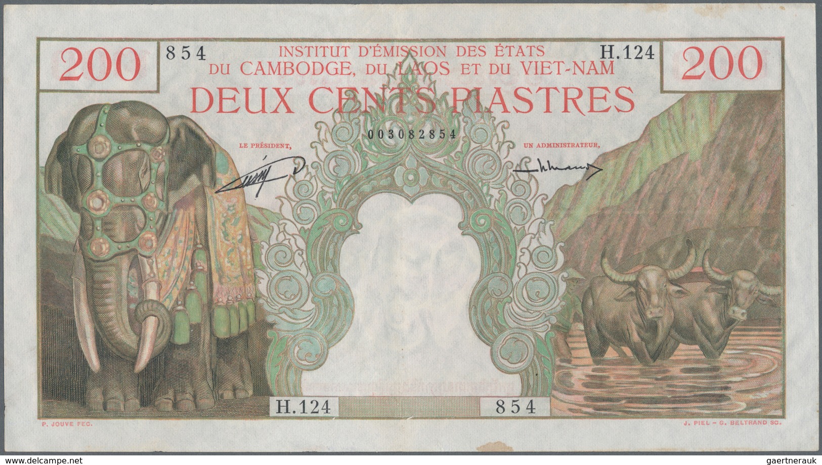 French Indochina / Französisch Indochina: 200 Piastres 1953 P. 98, Very Crisp Paper With Light Handl - Indochine