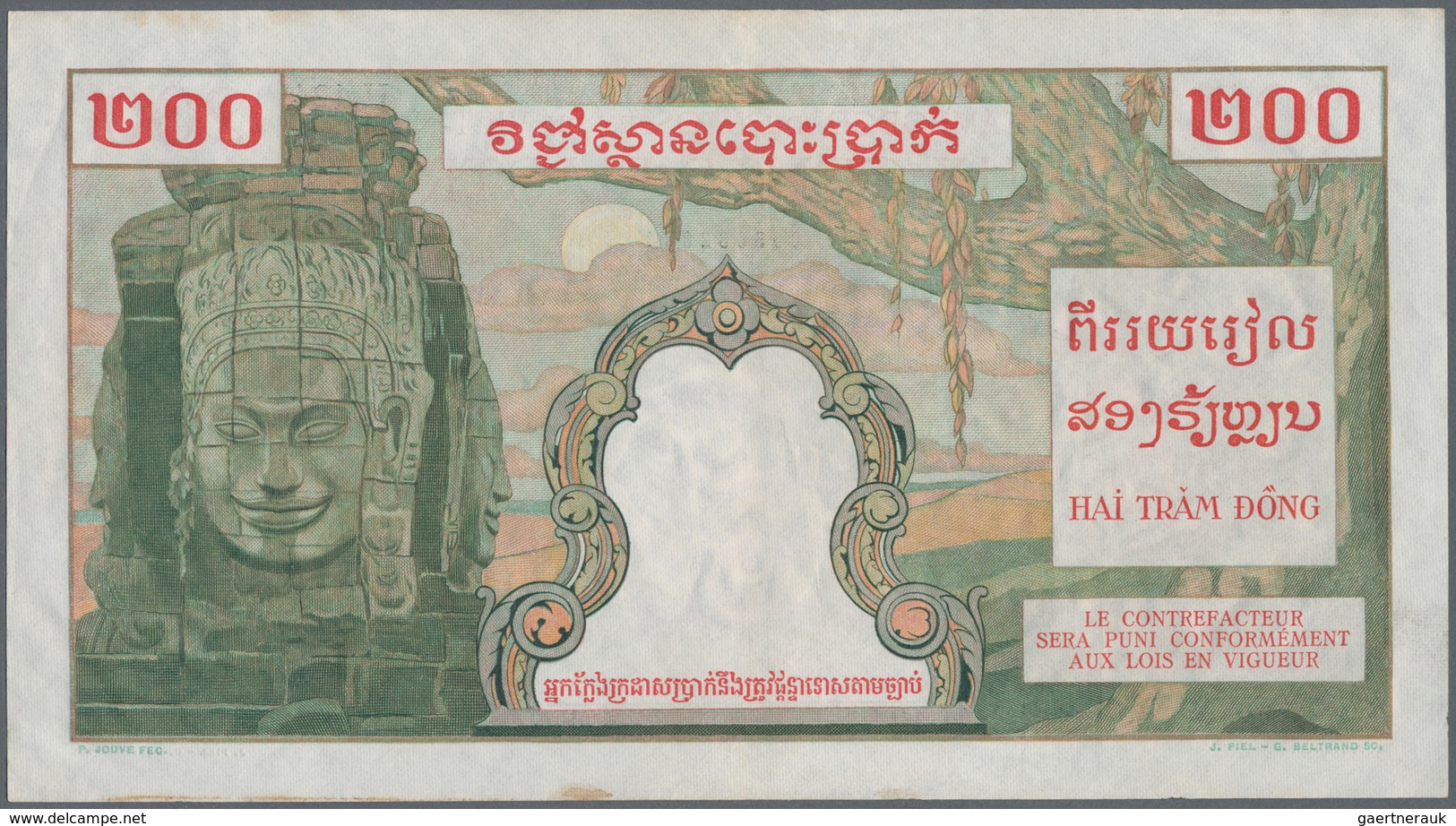 French Indochina / Französisch Indochina: 200 Piastres 1953 P. 98, Very Crisp Paper With Light Handl - Indochina