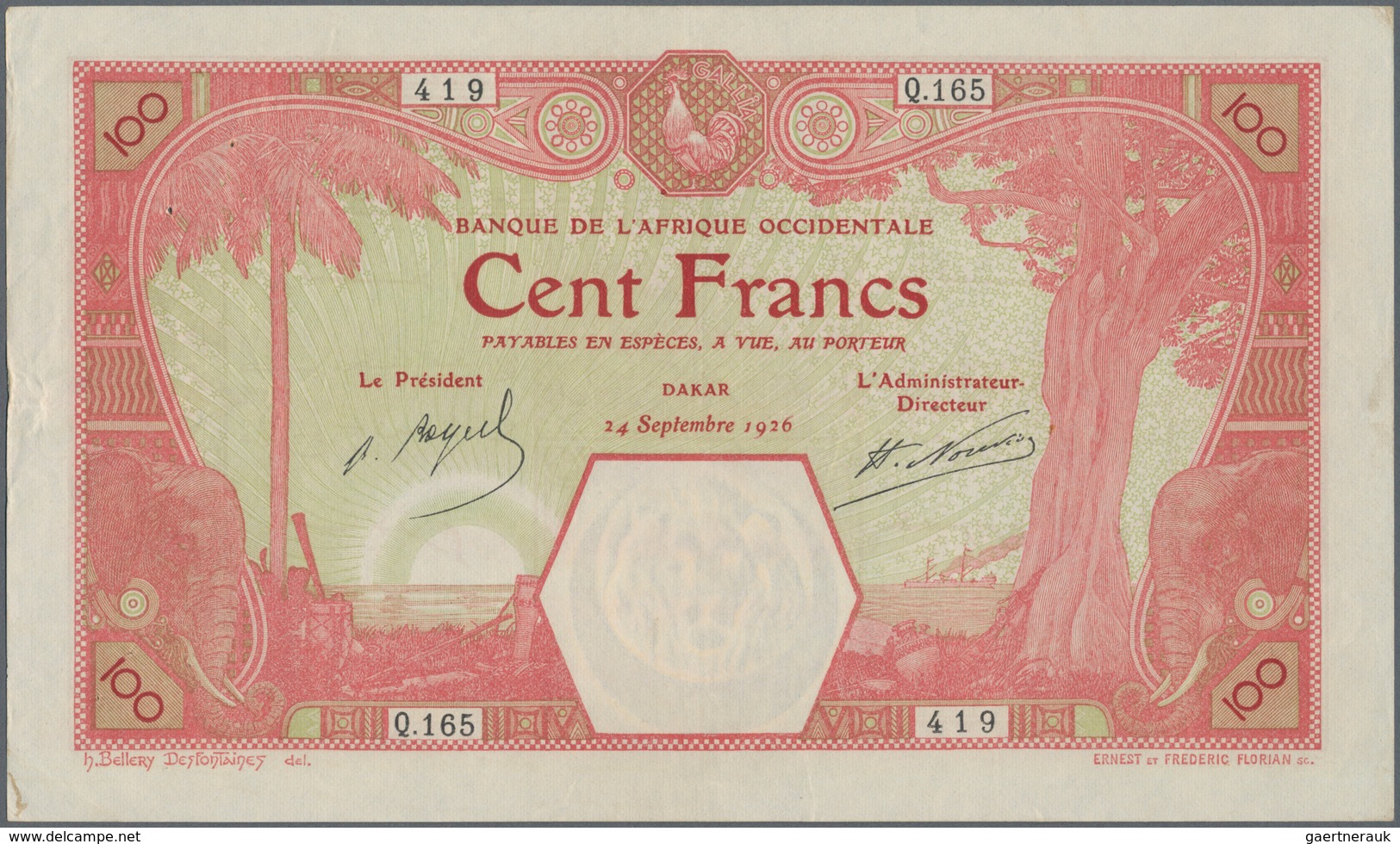 French West Africa / Französisch Westafrika: 100 Francs 1926 P. 11Bb, In Exceptional Conditoin With - États D'Afrique De L'Ouest