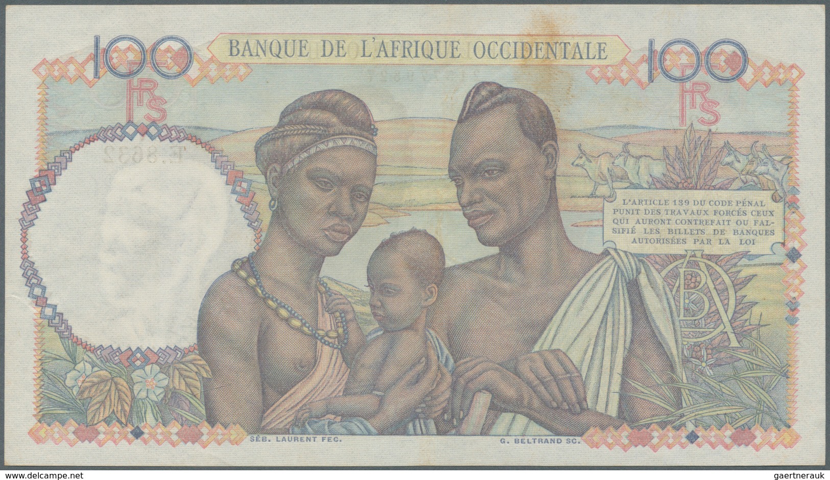 French West Africa / Französisch Westafrika: 100 Francs 1950 P. 40, Banque De L'Afrique Occidentale, - États D'Afrique De L'Ouest