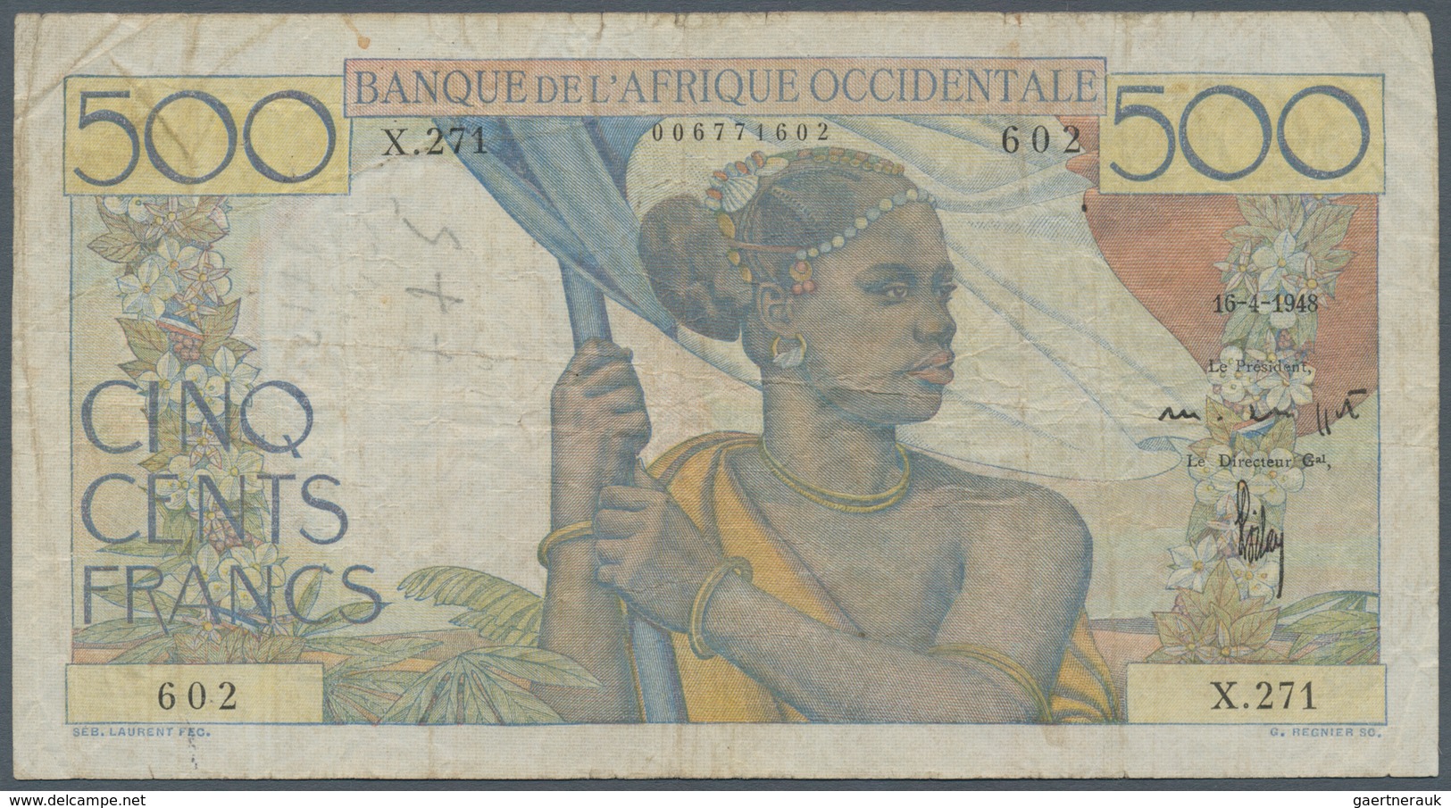 French West Africa / Französisch Westafrika: Banque De L'Afrique Occidentale 500 Francs 1948, P.41, - États D'Afrique De L'Ouest