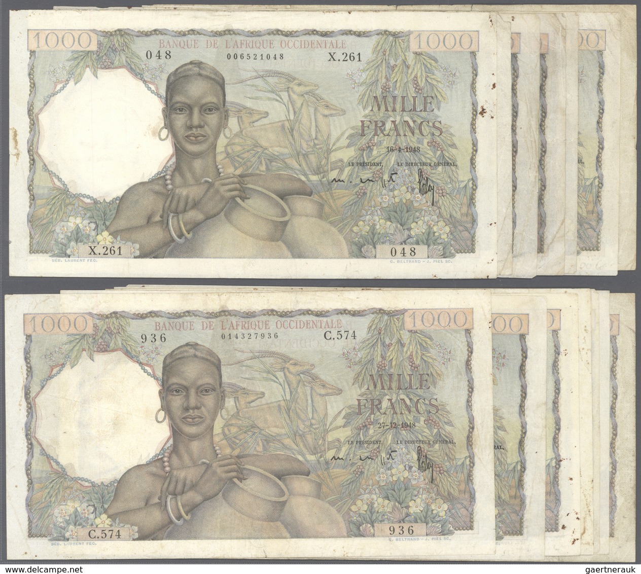French West Africa / Französisch Westafrika: Set Of 15 Banknotes 1000 Francs 1948-52 P. 42, All In S - Westafrikanischer Staaten