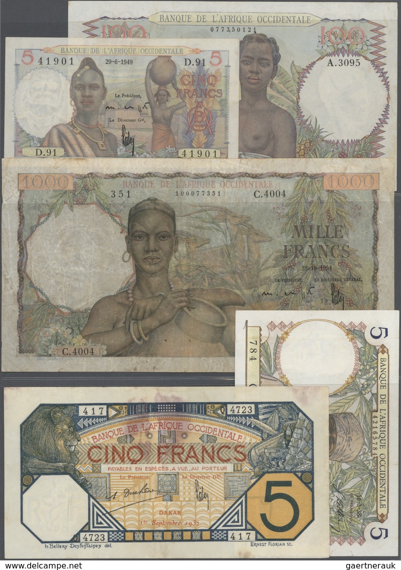 French West Africa / Französisch Westafrika: Set Of 8 Banknotes Containing 5 Francs 1932 DAKAR P. 5B - États D'Afrique De L'Ouest