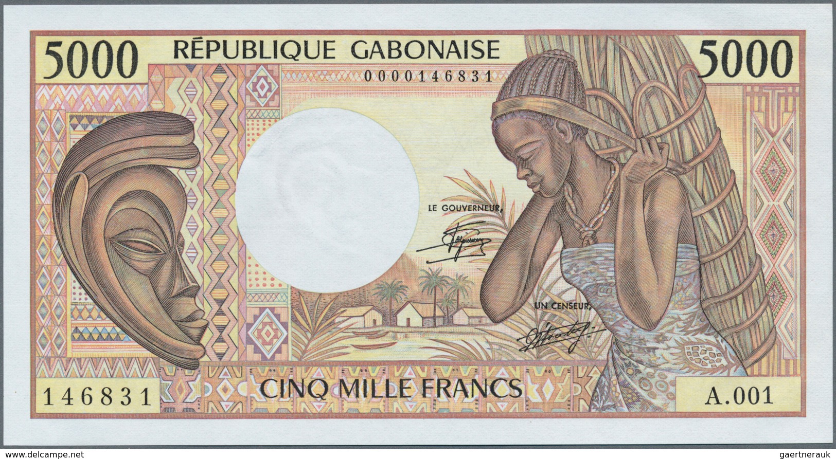 Gabon / Gabun: Set Of 2 Notes Containing 5000 & 10.000 Francs ND(1974) P. 6, 7, Very Colorful Notes, - Gabun