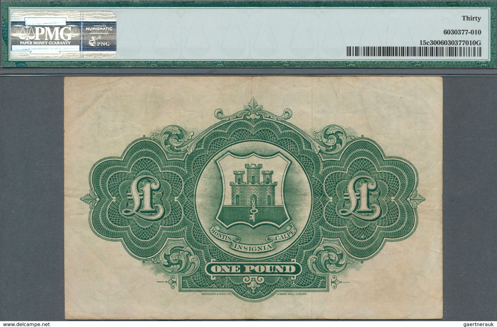 Gibraltar: 1 Pound 1954, P.15c, Lightly Toned Paper And A Few Folds, PMG Graded 30 Very Fine - Gibraltar