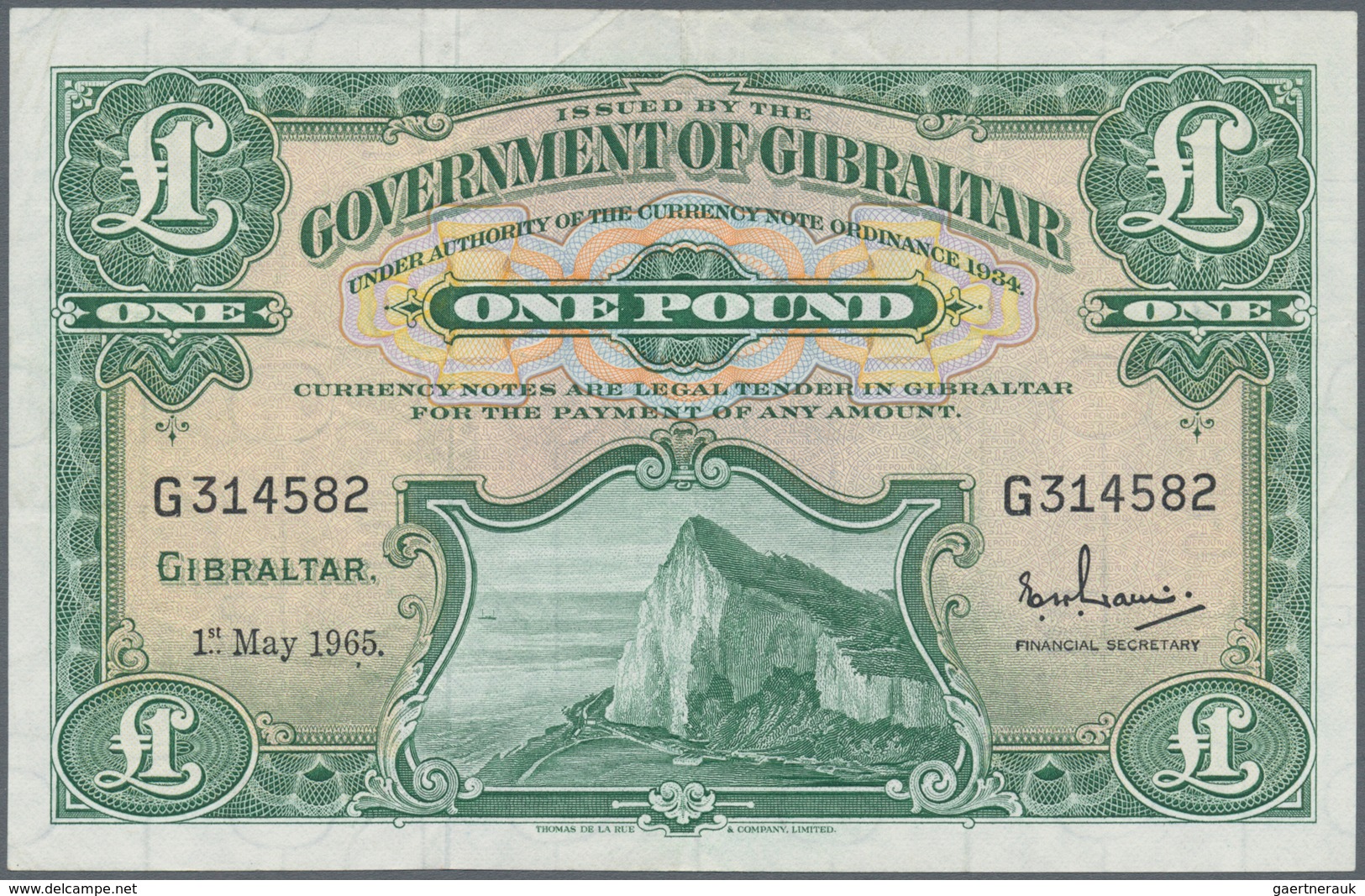 Gibraltar: 1 Pound 1965 P. 18a, Used With Some Folds In Paper, No Holes Or Tears, Crisp And Clean Pa - Gibraltar