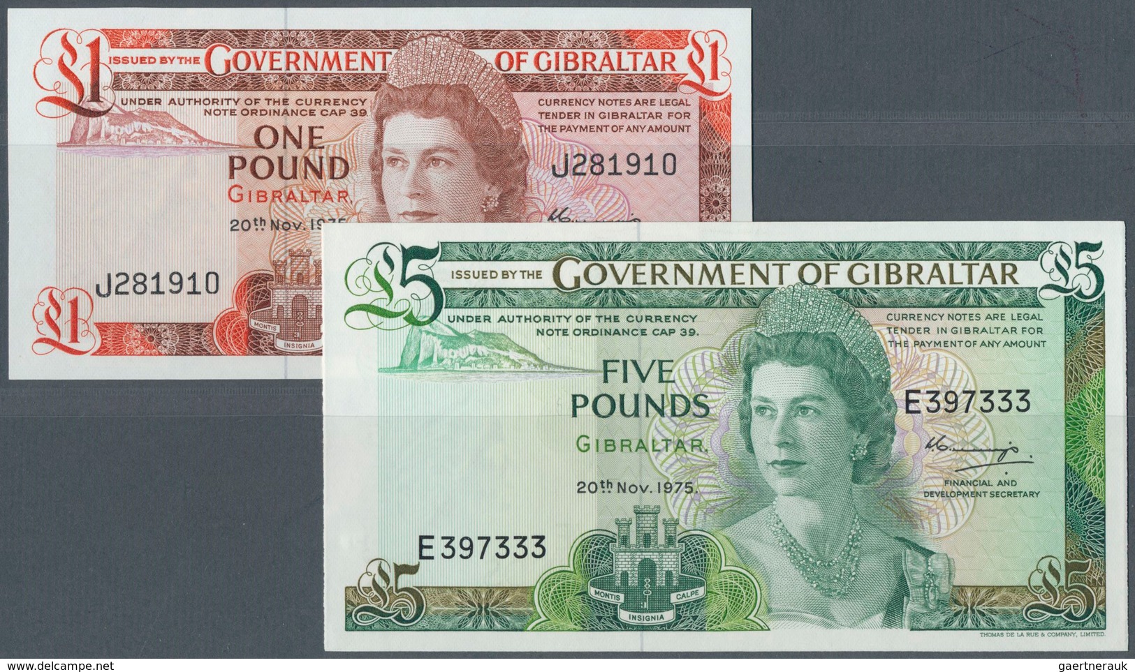 Gibraltar: Set Of 2 Banknotes Containing 1 And 5 Pounds 1975 P. 21a, 22a, Both In Condition: UNC. (2 - Gibraltar