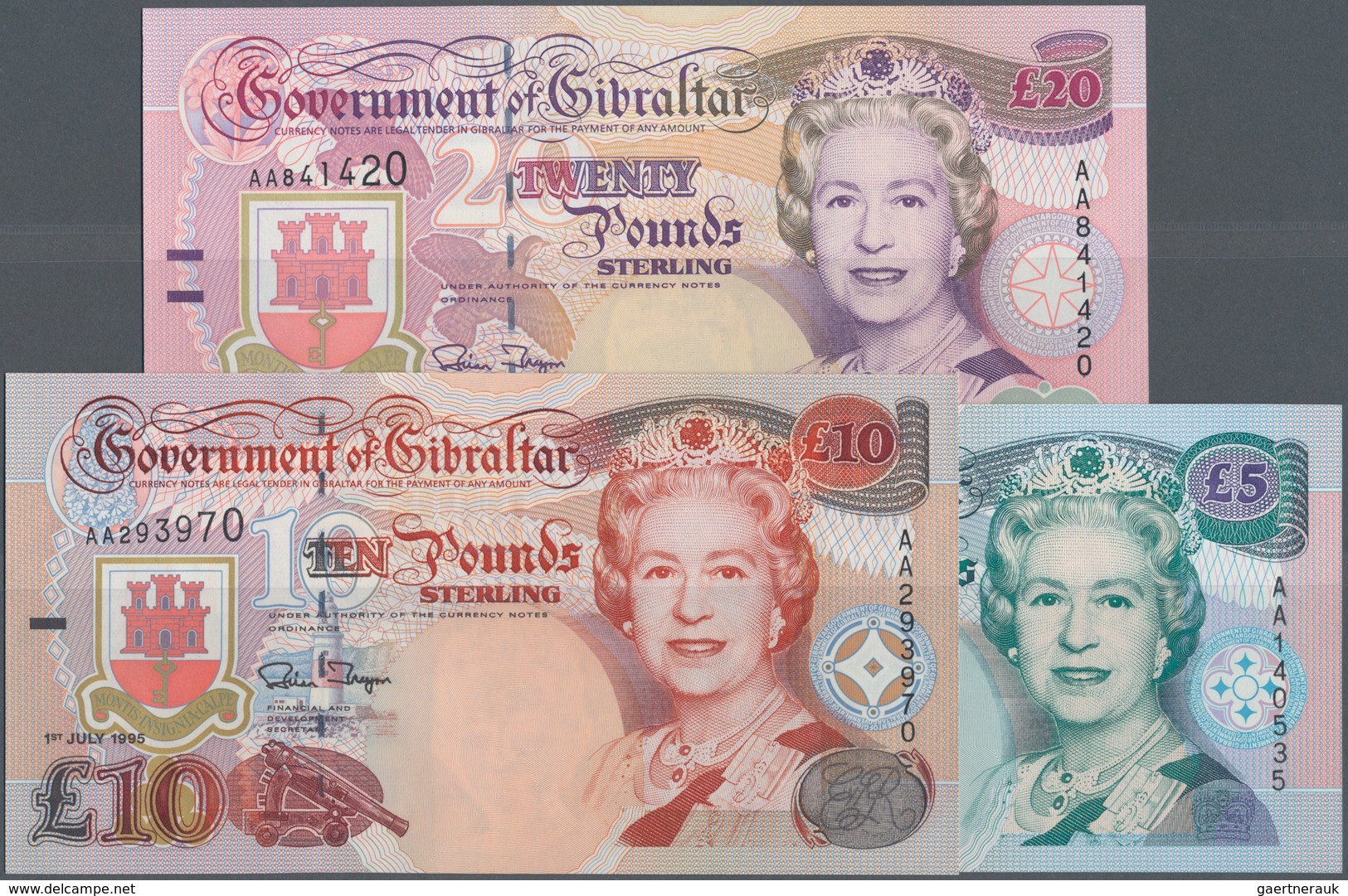 Gibraltar: Set Of 3 Notes Containing 5, 10 & 20 Pounds 1995 P. 25-27 In Condition: UNC. (3 Pcs) - Gibraltar