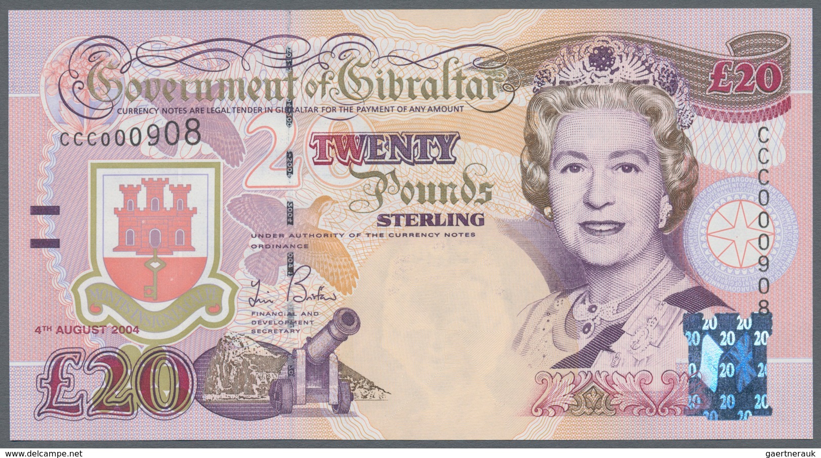 Gibraltar: Set Of 3 Notes Containing 5, 10 & 20 Pounds 2000-2004 P. 29-31, All In Condition: UNC. (3 - Gibraltar