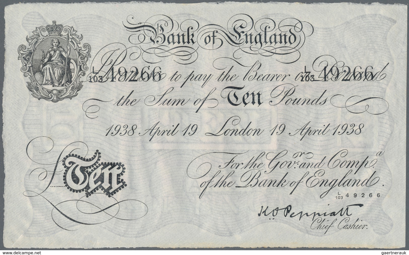 Great Britain / Großbritannien: 10 Pounds April 19th 1938 BERNHARD FORGERY, London Branch, Signature - Sonstige & Ohne Zuordnung