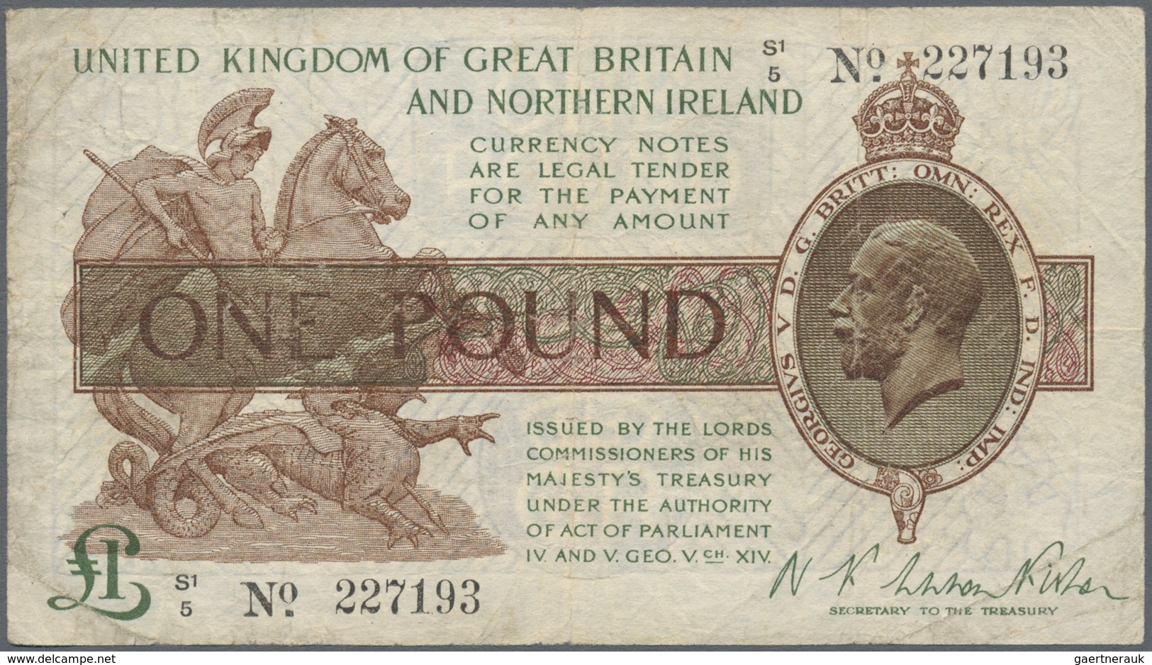 Great Britain / Großbritannien: 1 Pound 1928 P. 361b In Used Condition With Folds And Stain In Paper - Sonstige & Ohne Zuordnung