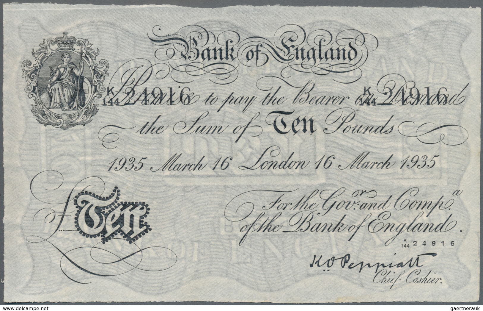 Great Britain / Großbritannien: Operation Bernhard Forgery 10 Pounds 1935 P. NL With Light Folds In - Otros & Sin Clasificación