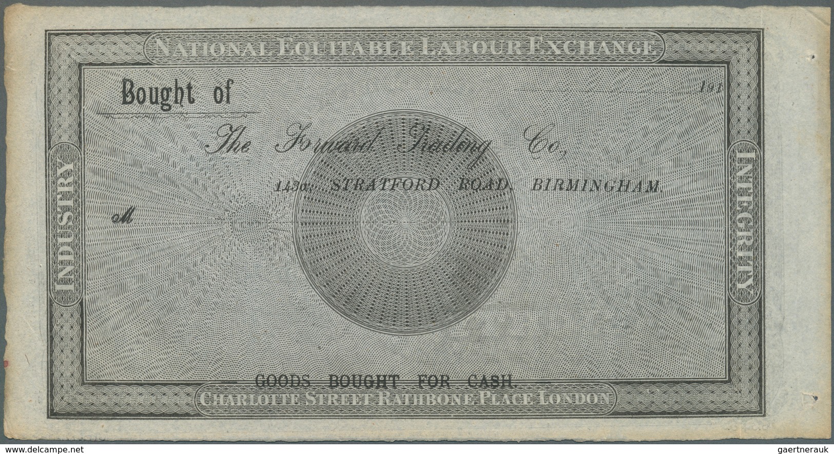 Great Britain / Großbritannien: 80 Hours 1833 Remainder Note Of The National Equitable Labour Exchan - Andere & Zonder Classificatie