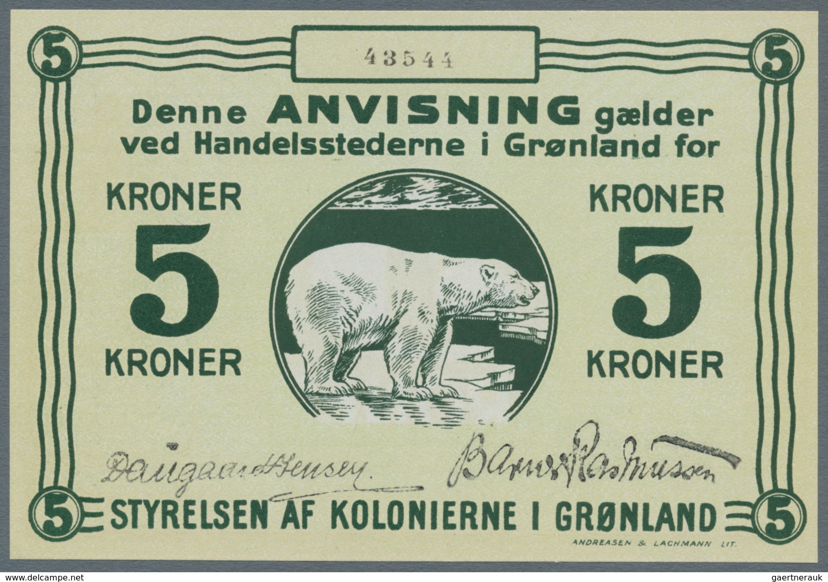 Greenland / Grönland: 5 Kroner ND(1913), P.14A In Perfect UNC Condition - Groenland