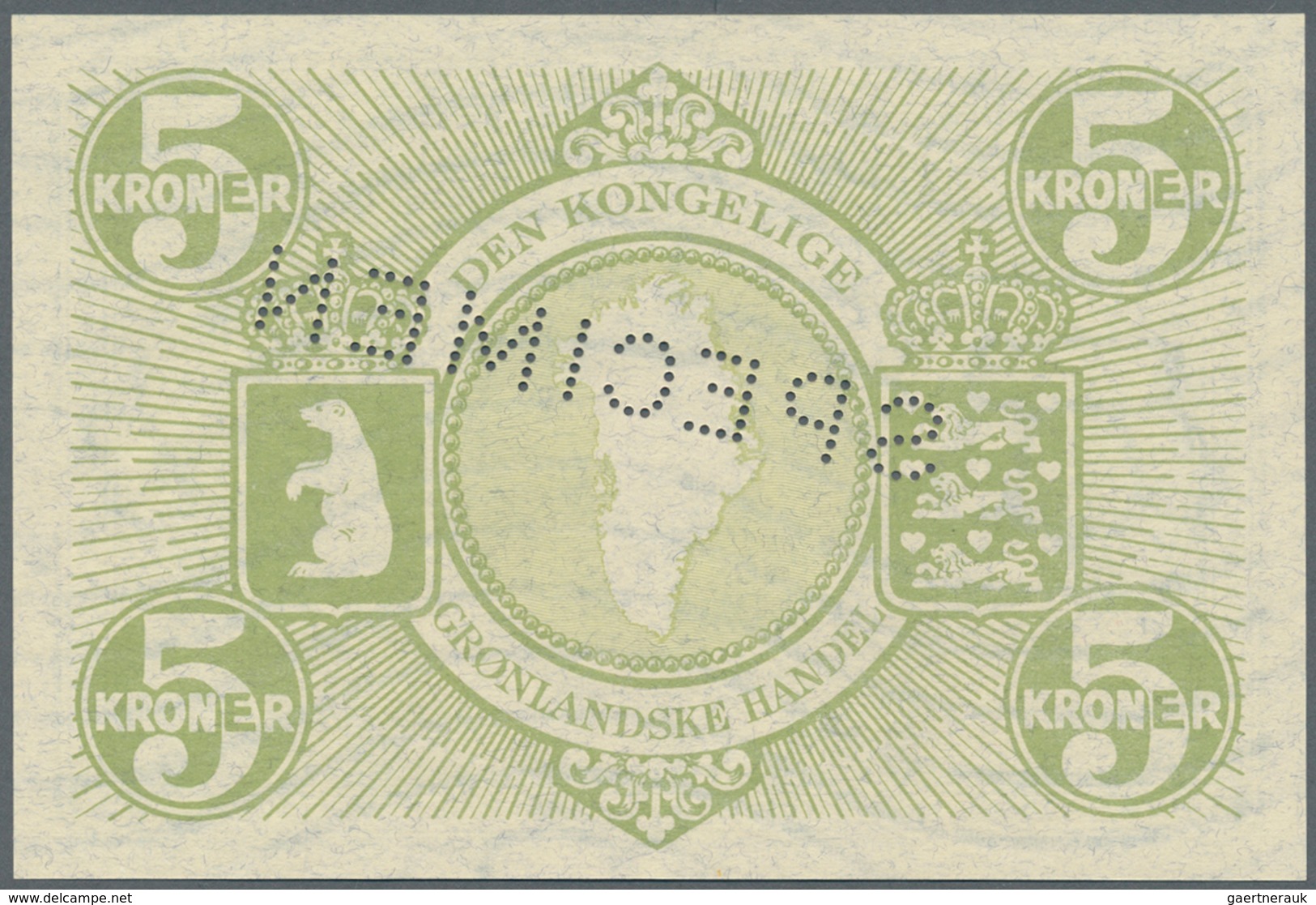 Greenland / Grönland: 5 Kroner ND(1953) SPECIMEN, P.18s, Tiny Creases In The Paper, Otherwise Perfec - Groenlandia