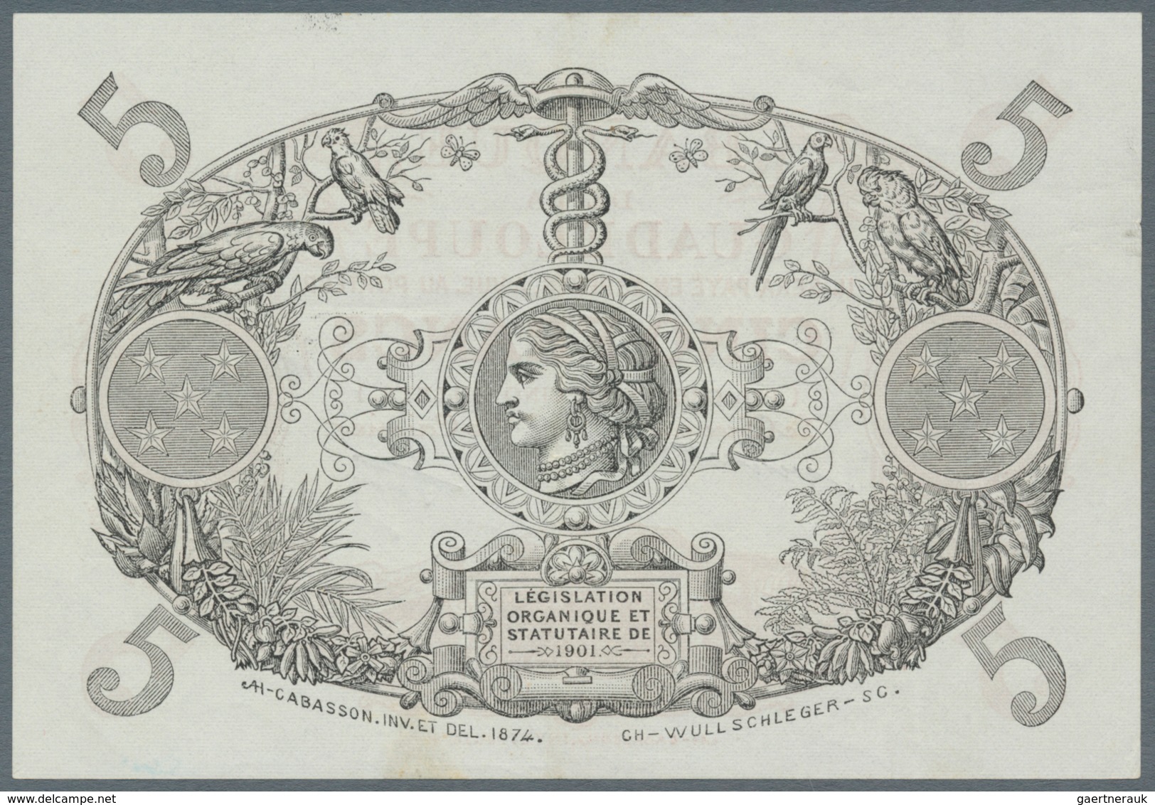 Guadeloupe: 5 Francs ND P. 7d, Only Light Vertical Folds, No Holes Or Tears, Crisp Original Paper An - Andere - Amerika