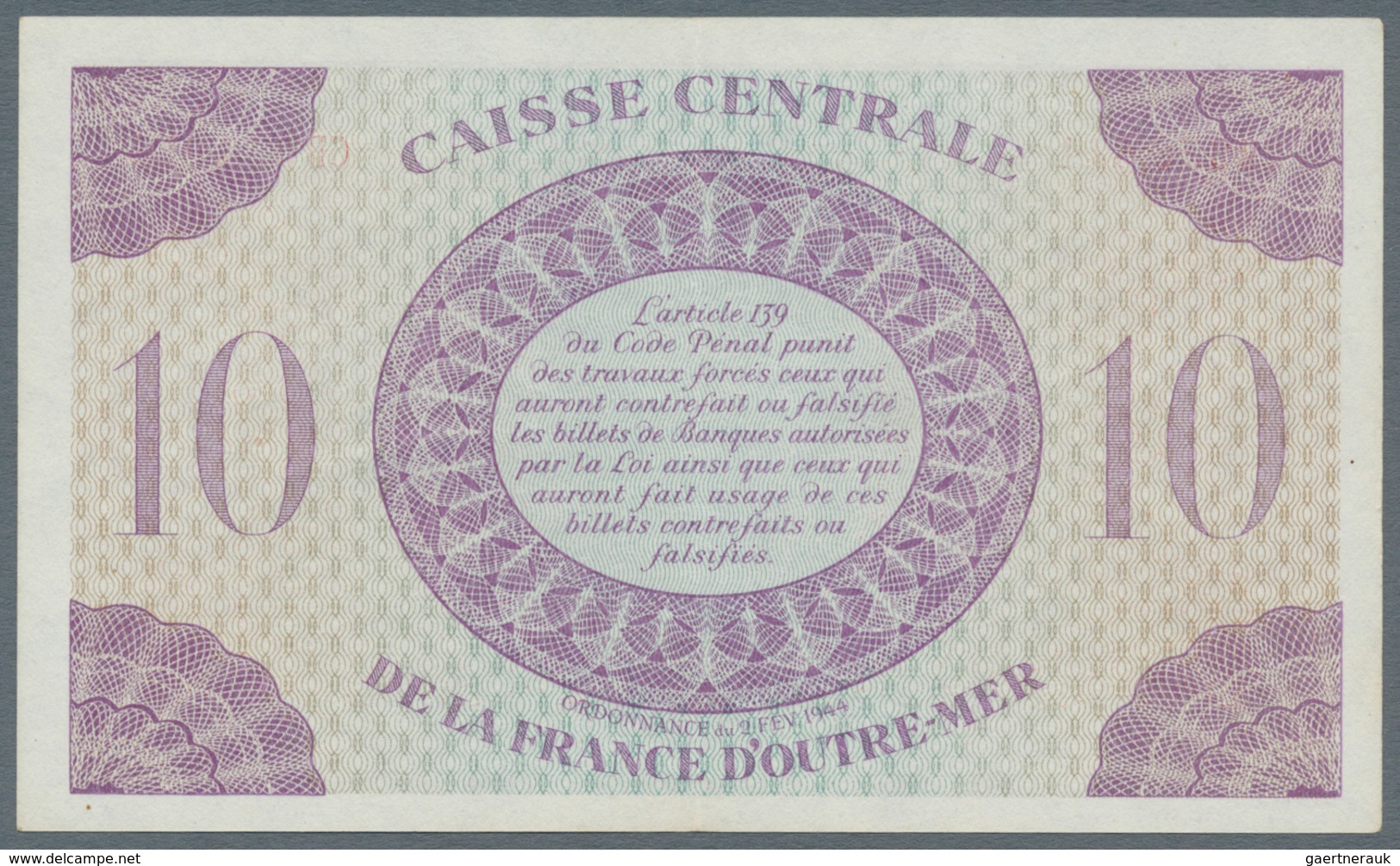 Guadeloupe: 10 Francs ND P. 27a, Center Fold, Crisp Paper, Condition: XF To XF+. - Andere - Amerika