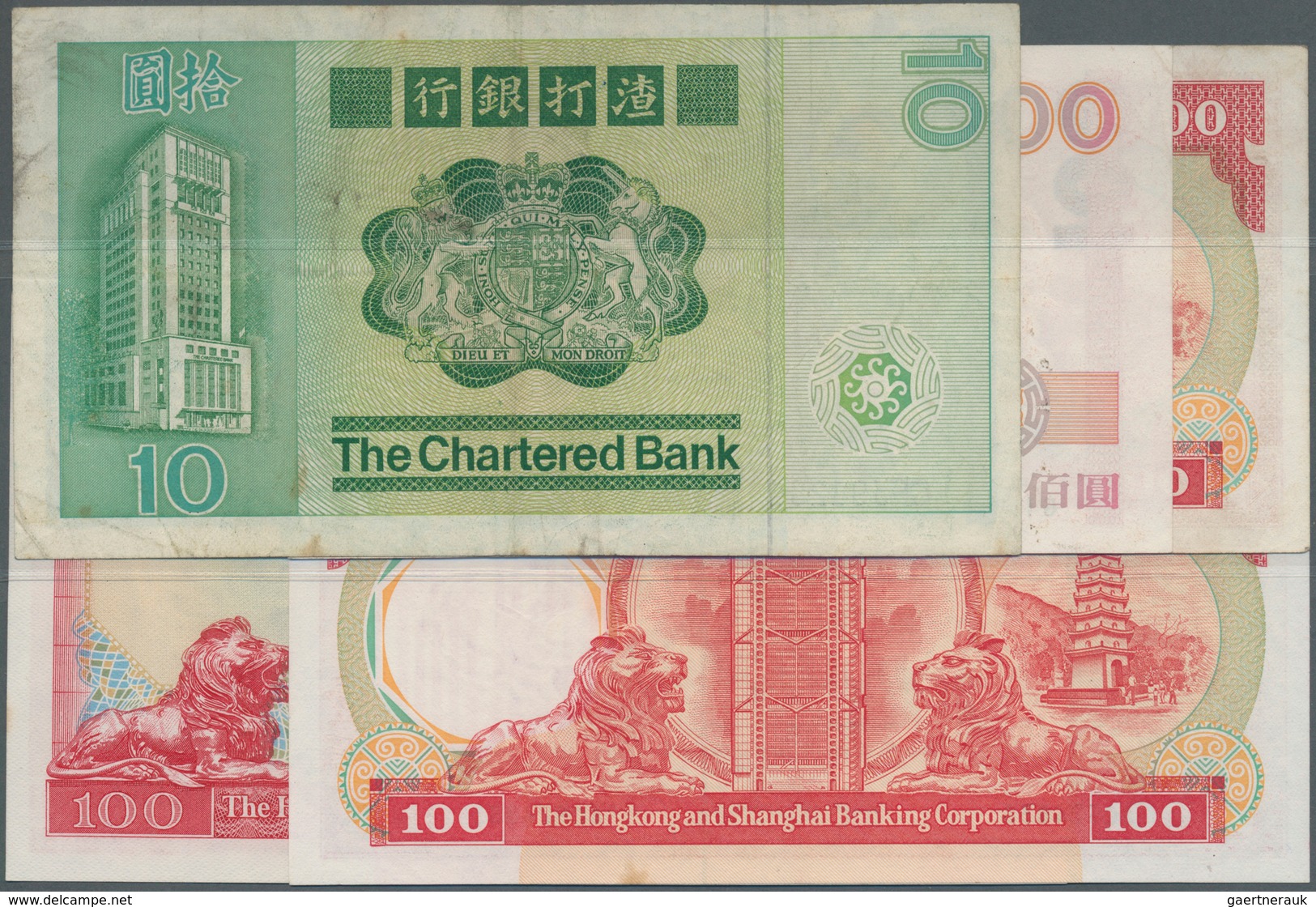 Hong Kong: Set Of 14 Banknotes Containing The Chartered Bank 10 Dollars P. 77, The Hongkong & Shangh - Hongkong