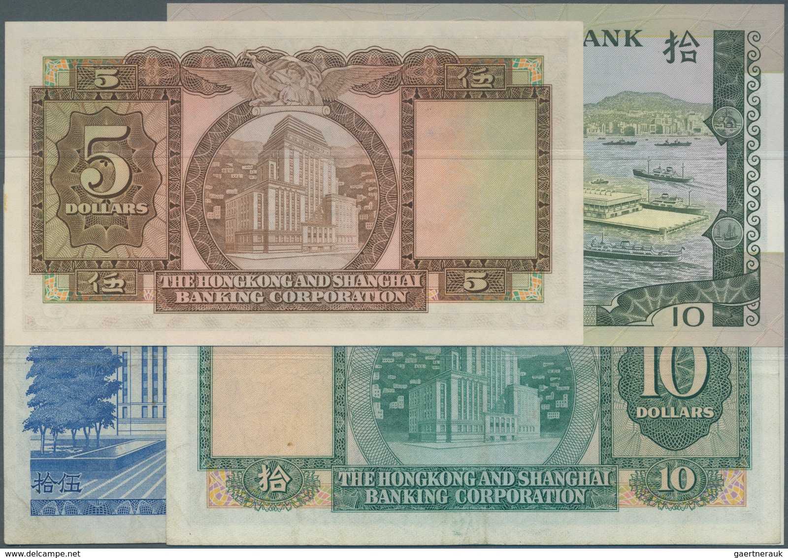 Hong Kong: Set Of 19 Banknotes Containing 10 Dollars The Chartered Bank 1977 P. 74c (UNC), 5 Dollars - Hongkong