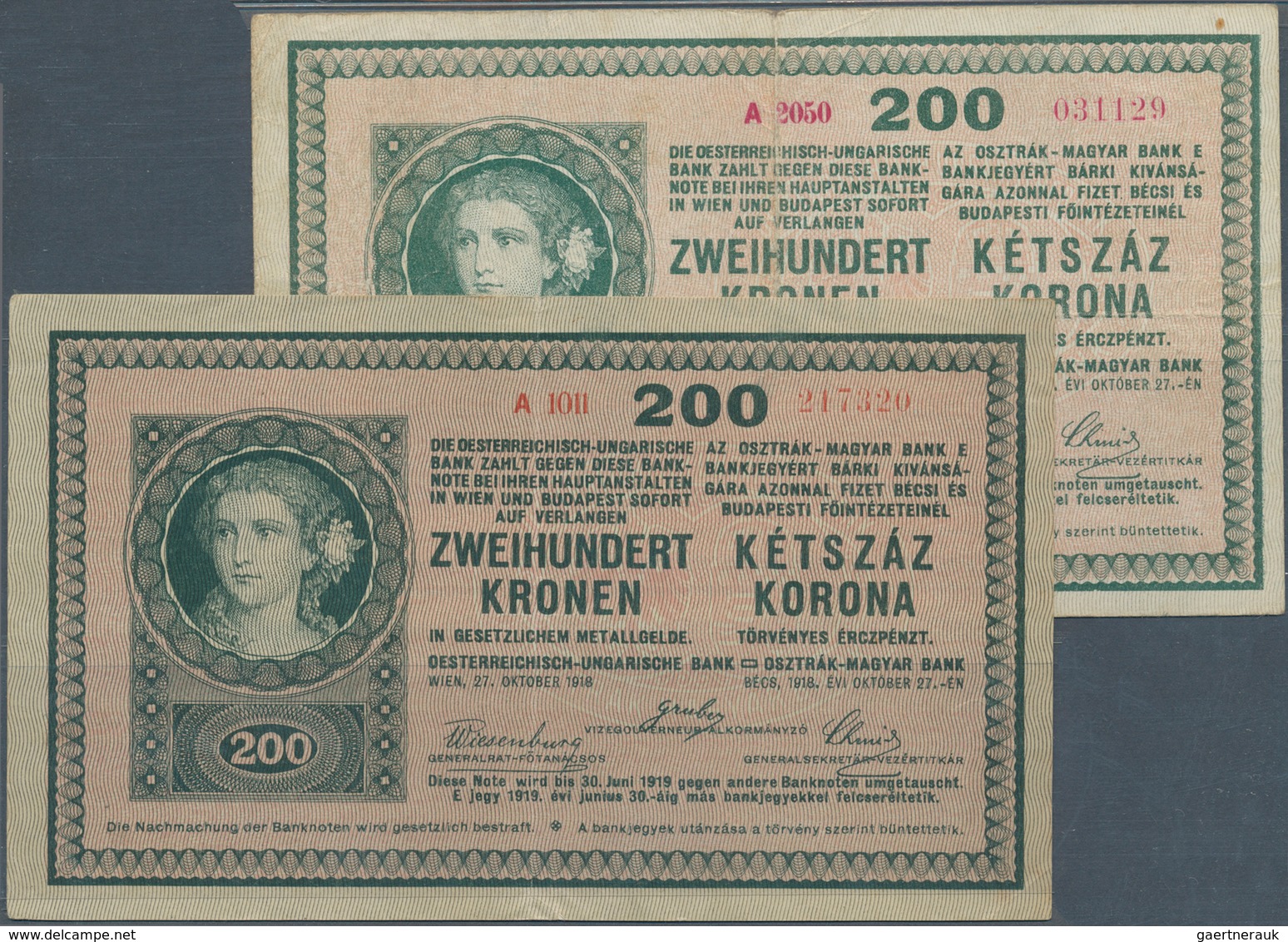 Hungary / Ungarn: Osztrák-magyar Bank / Oesterreichisch-ungarische Bank Pair With 200 Kronen 1918, O - Hongarije