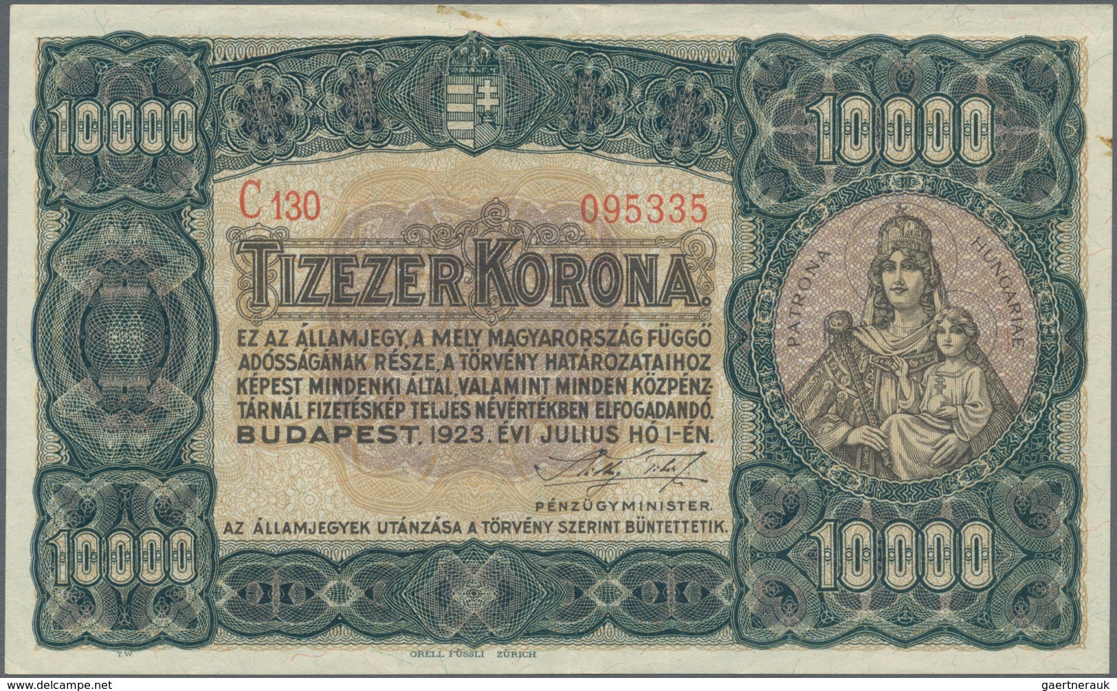 Hungary / Ungarn: 10.000 Korona 1923 P. 77, Used With Light Center Fold And Handling In Paper, Paper - Hungría