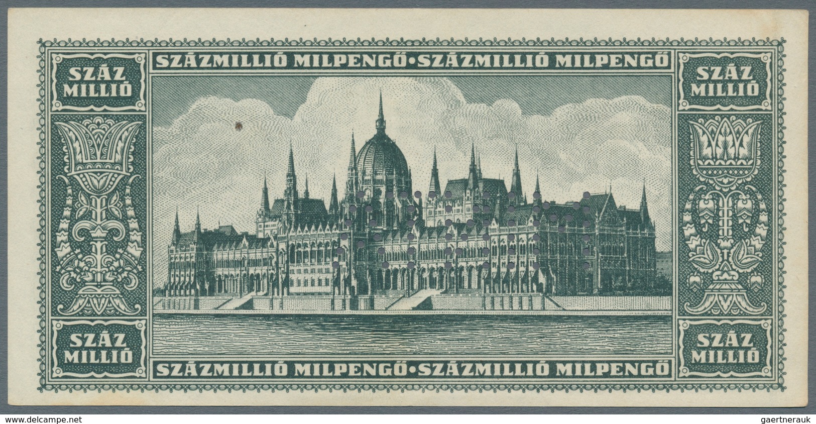 Hungary / Ungarn: 100 Million Milpengö 1946 Specimen With Perforation "MINTA", P.130s, Unfolded With - Ungarn