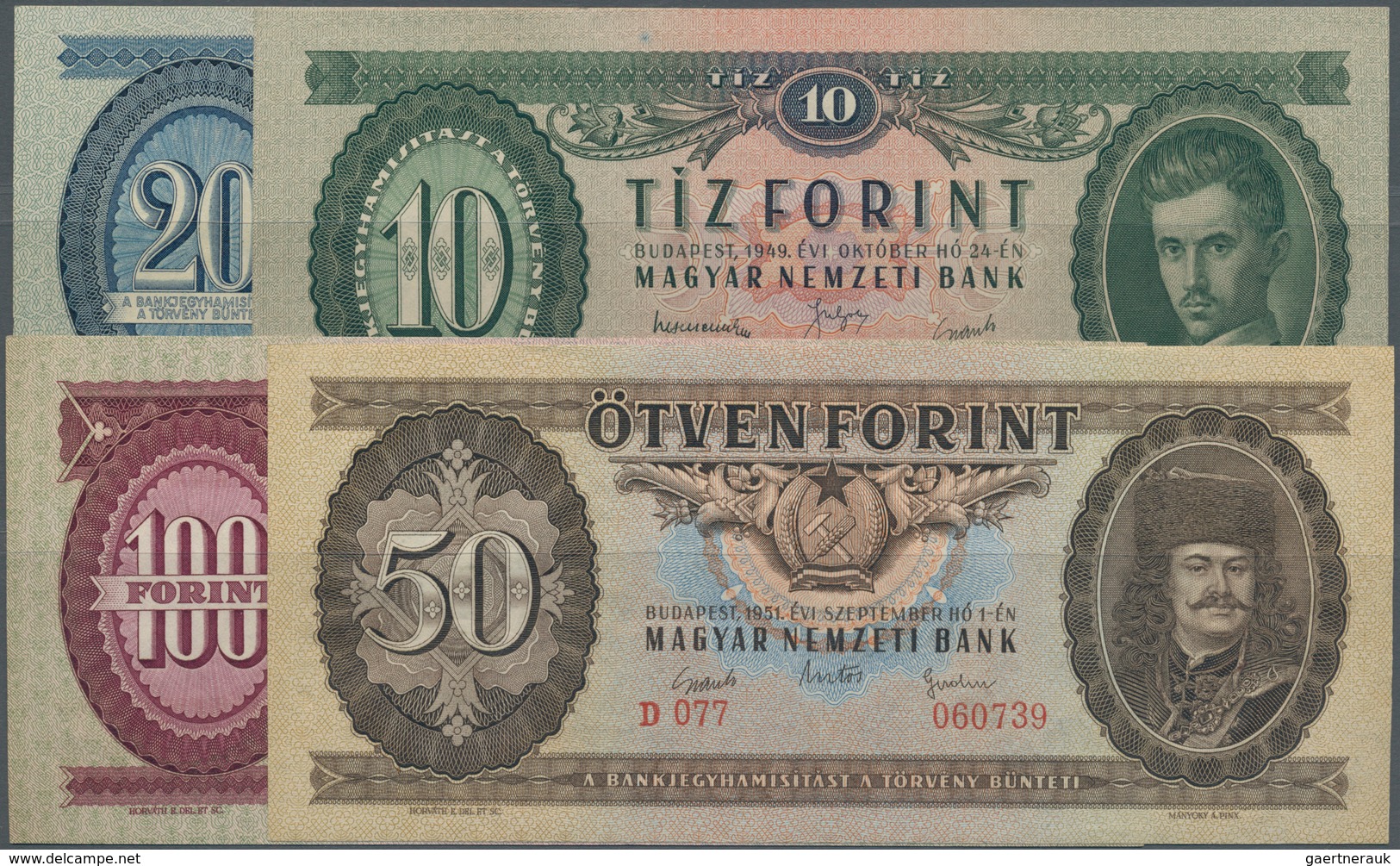 Hungary / Ungarn: Rare Set Of The 1949 Series With 10, 20, 50 And 100 Forint, P.164-167 In UNC Excep - Hongarije